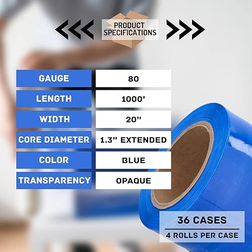 Vista 60 de PSBM - Rollo de película elástica roja con asas de núcleo extendido, 1 paquete, 20 pulgadas x 1000 pies, calibre 80, rollos de película elástica a