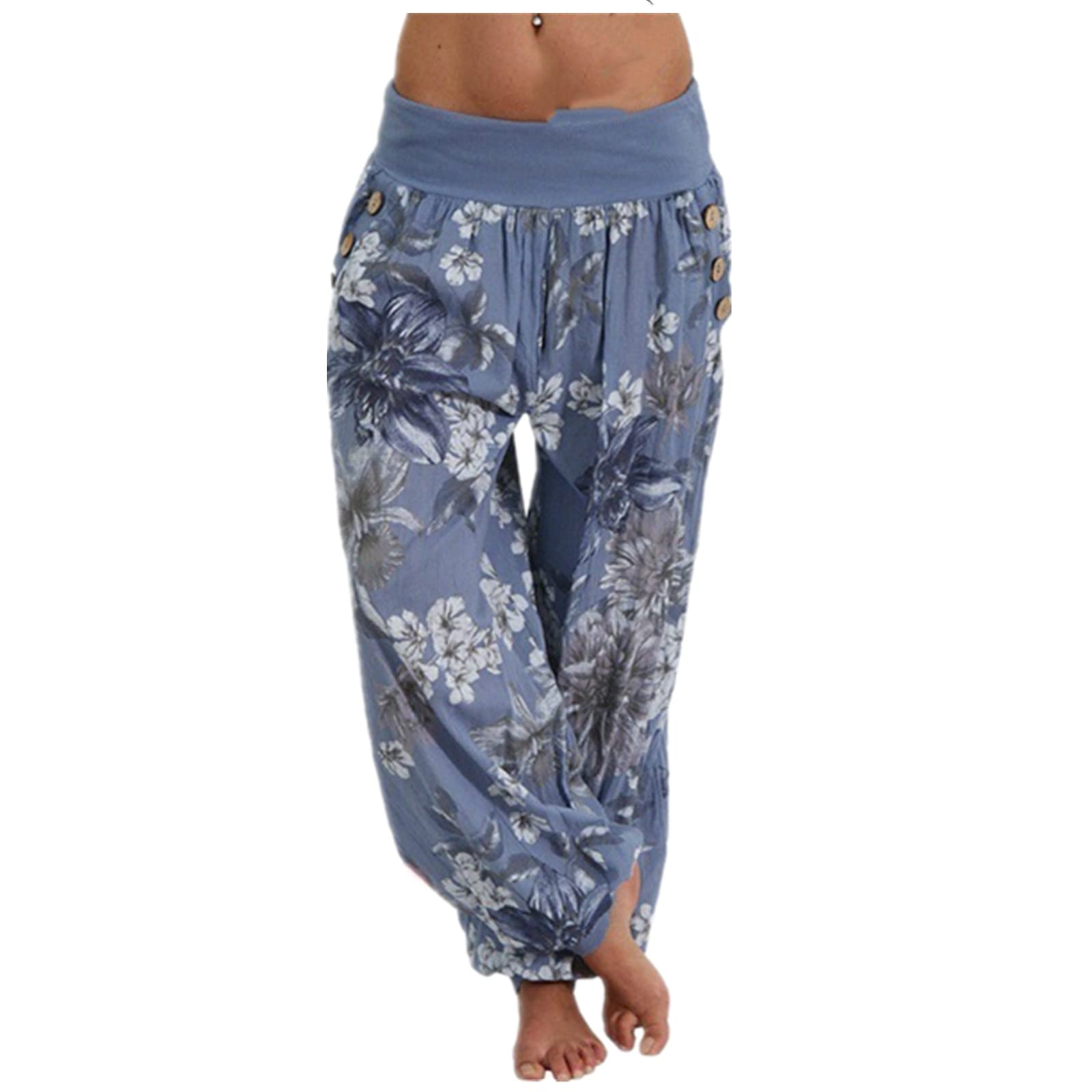 Solid Color Straight Wide Leg Pants Womens high Waist Loose and Thin Casual Fashion Trousers Blue 5XL