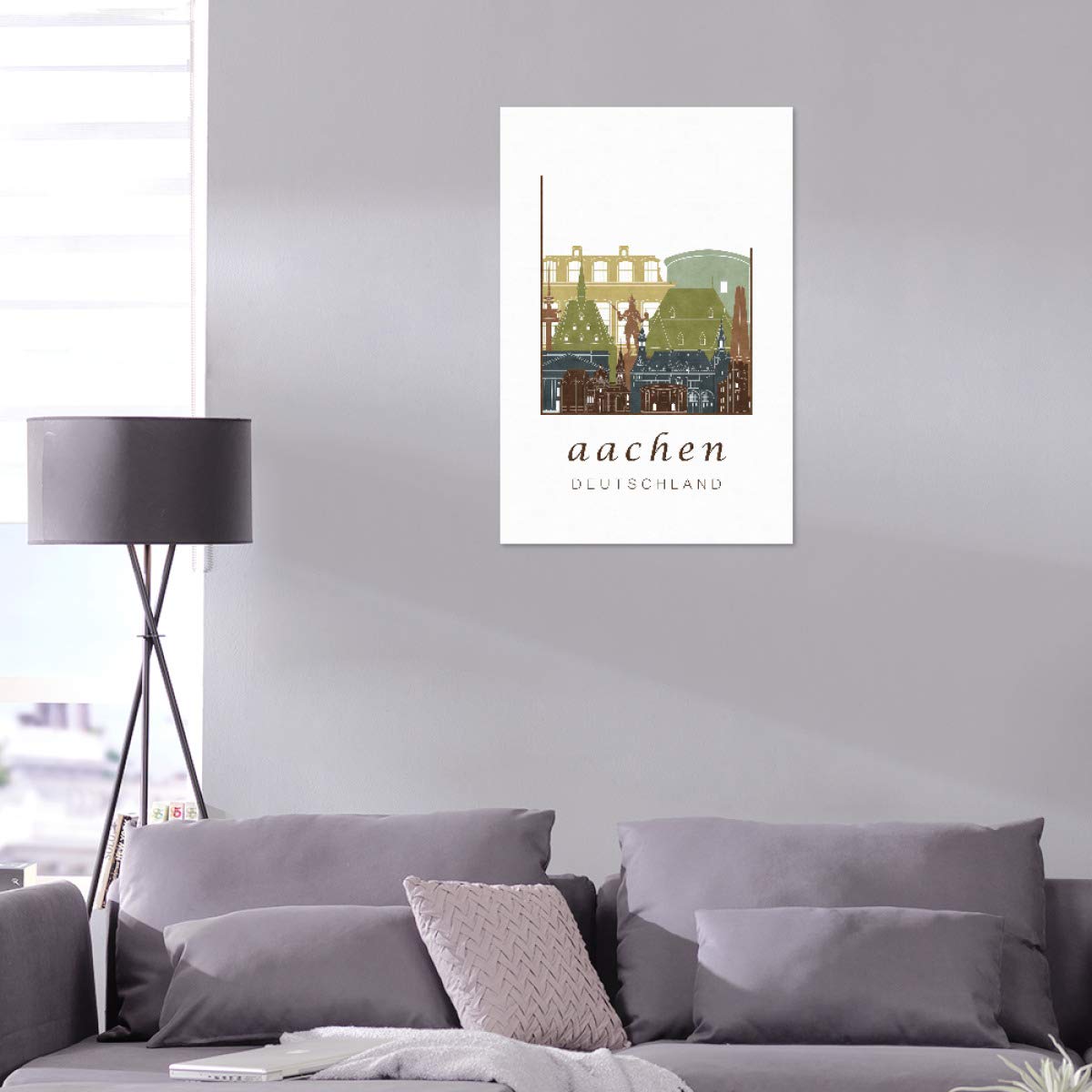 artboxONE Alu-Print 90x60 cm Aachen Skyline Light Brown von Künstler GREENGREENDREAMS