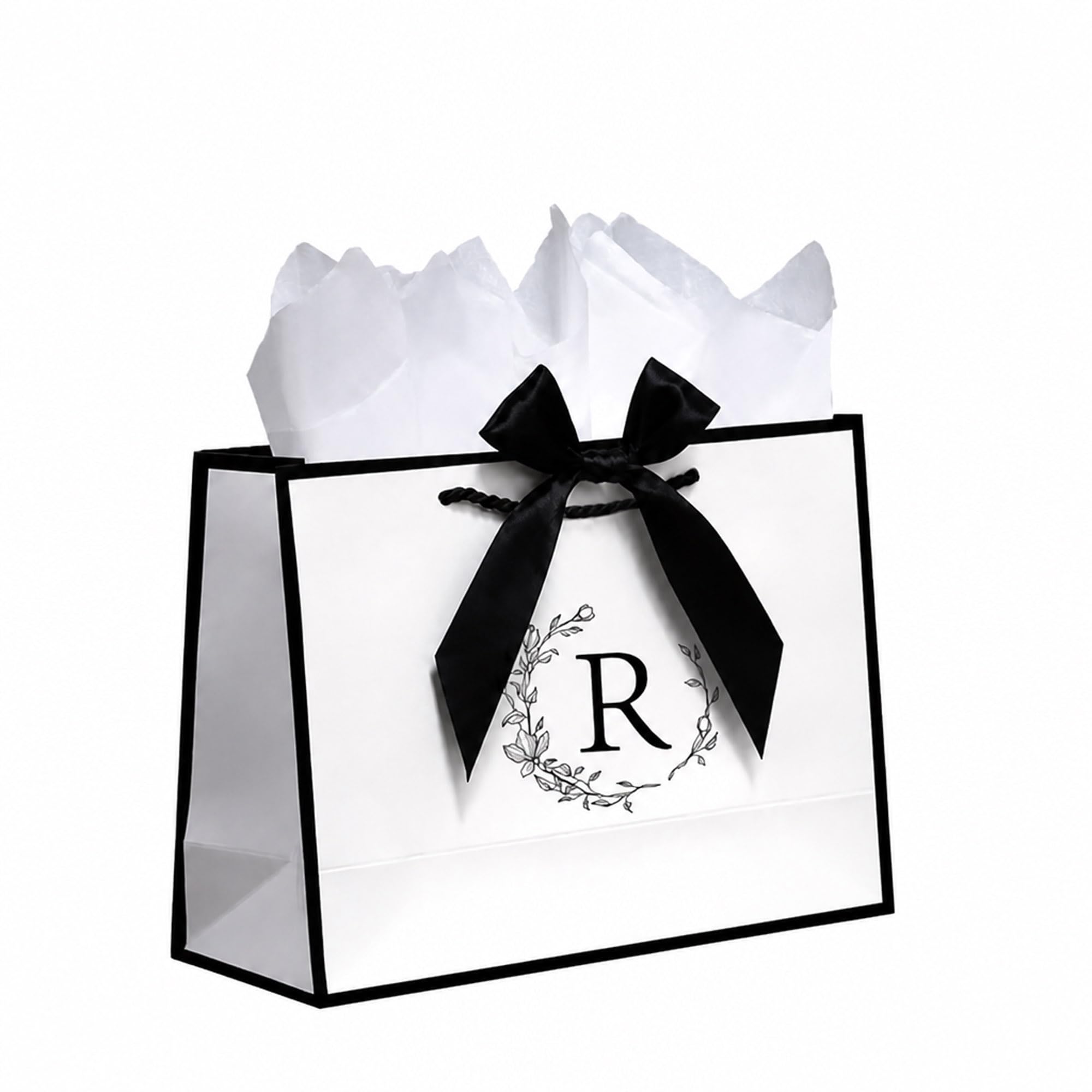 Personalized Alphabet Initial Gift Bag with Tissue Paper and Card,Letter R