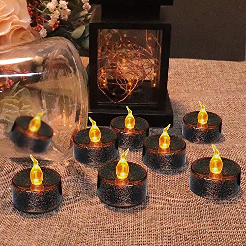 Image of 12PCS Halloween Copper Tea Light Candles Battery Operated | Led Tealights Amber Yellow Flickering,150+ Hours Long-Lasting,Flameless Candles for Diwali Halloween