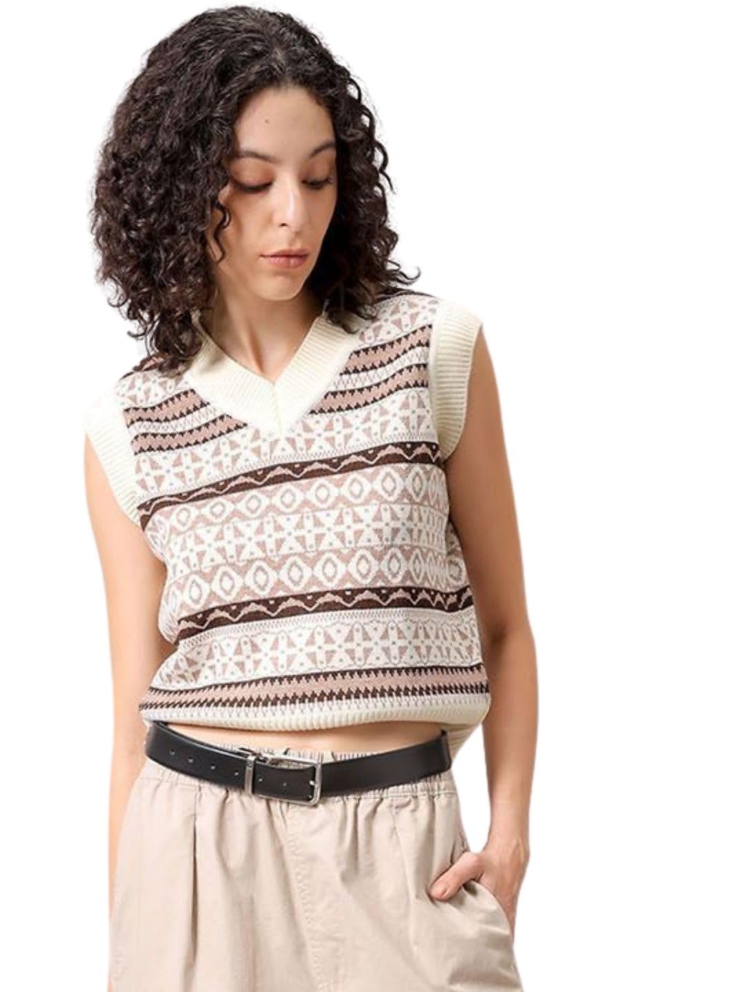 freehand by The Indian Garage Co Women Fitted Geometric Print Sweater Vest-picture-24