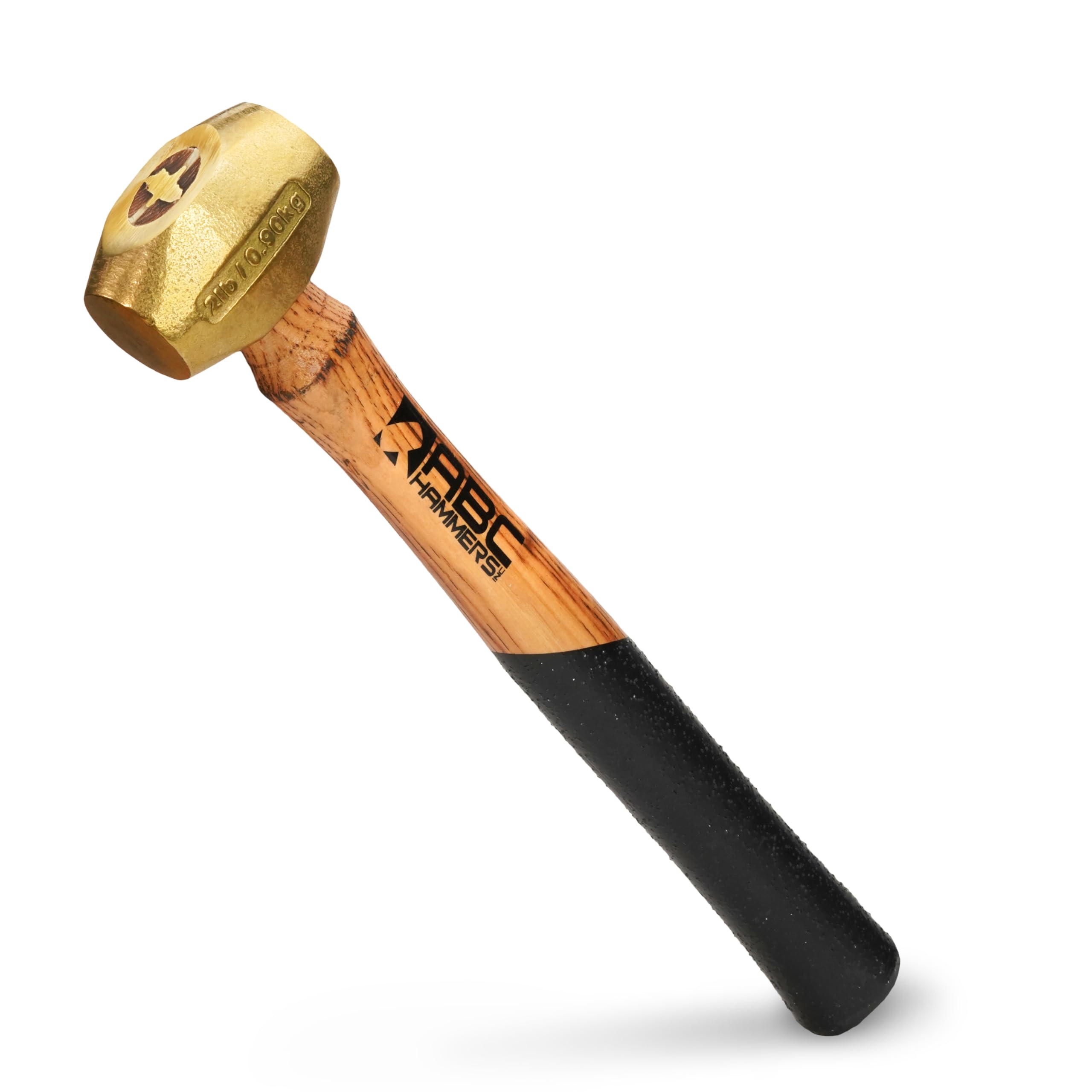 ABC HAMMERS Brass Hammer - 2 lb. USA Made Non-Sparking Hammer with 12.5" Wood Handle & Double Faced Head - ABC2BW