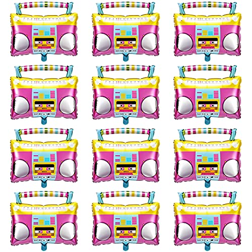 12 Pieces Boom Box Balloons Rainbow Boom Box Balloons 80's 90's Retro Theme Hip Hop Birthday Party Balloon 80's Foil Balloons for 80's Party Decoration Supplies Retro 90's Themed Party Decor