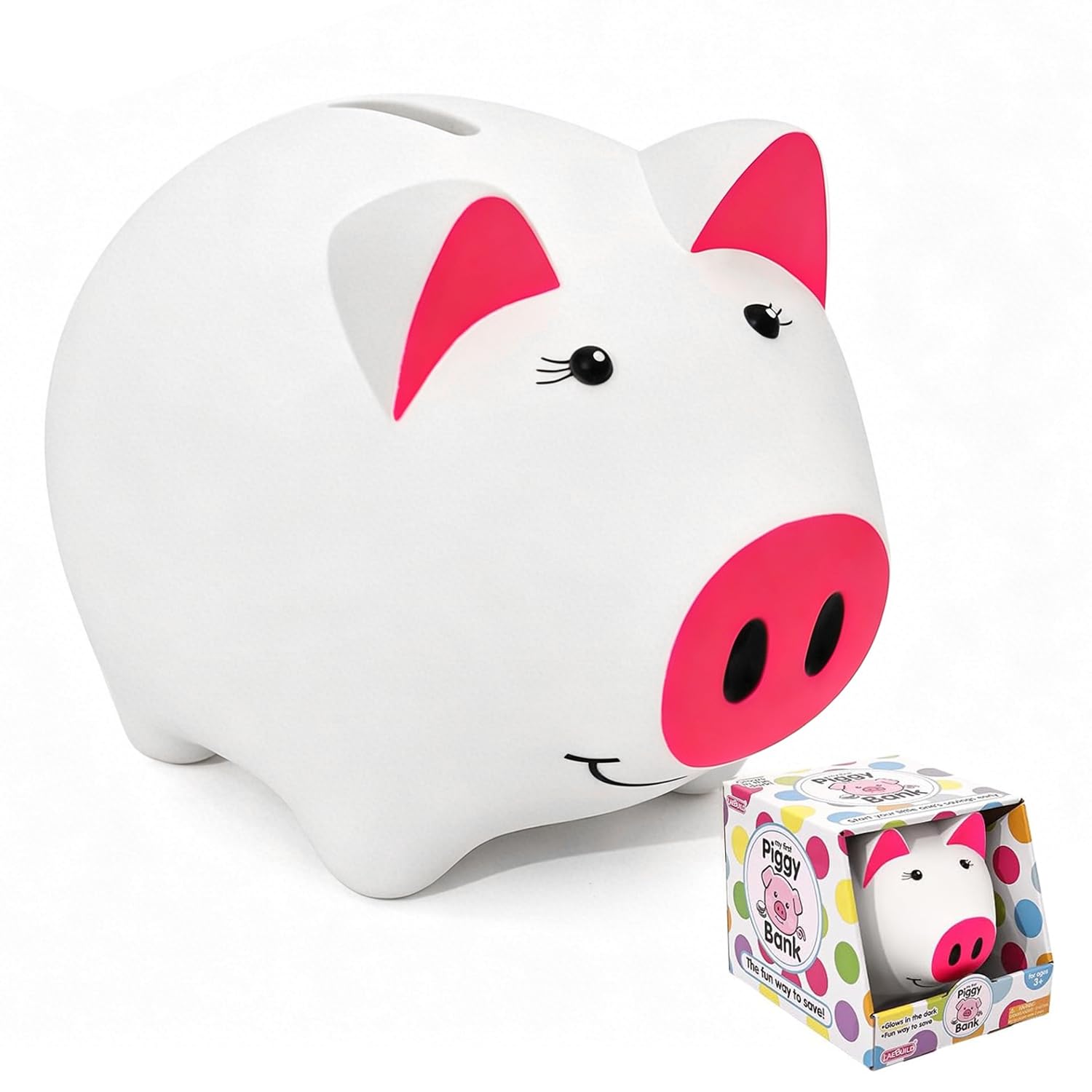 Glow in The Dark Piggy Bank for Kids, Unbreakable Plastic Money Savings Box, Cute Coin Bank for Toddlers Boys Girls Birthday Gift