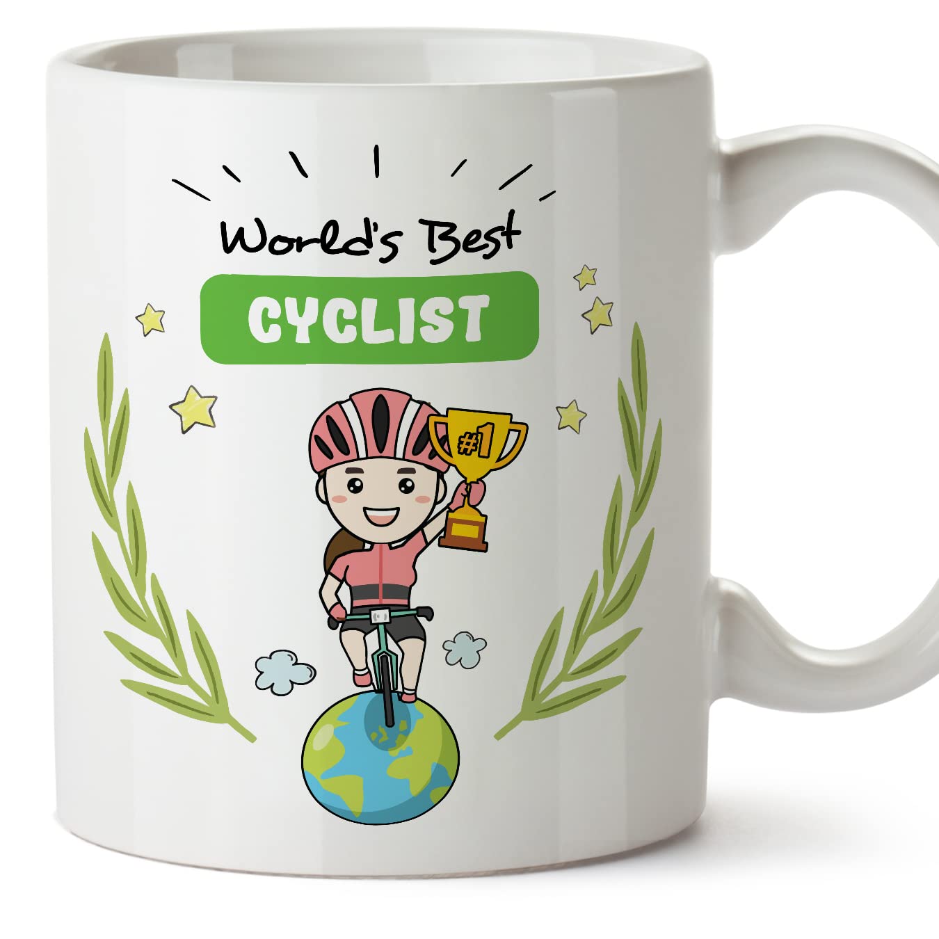 MUGFFINS Cyclist Woman Mug - in English - World's Best - Funny Gift for Colleagues - Ceramic 11oz Mug
