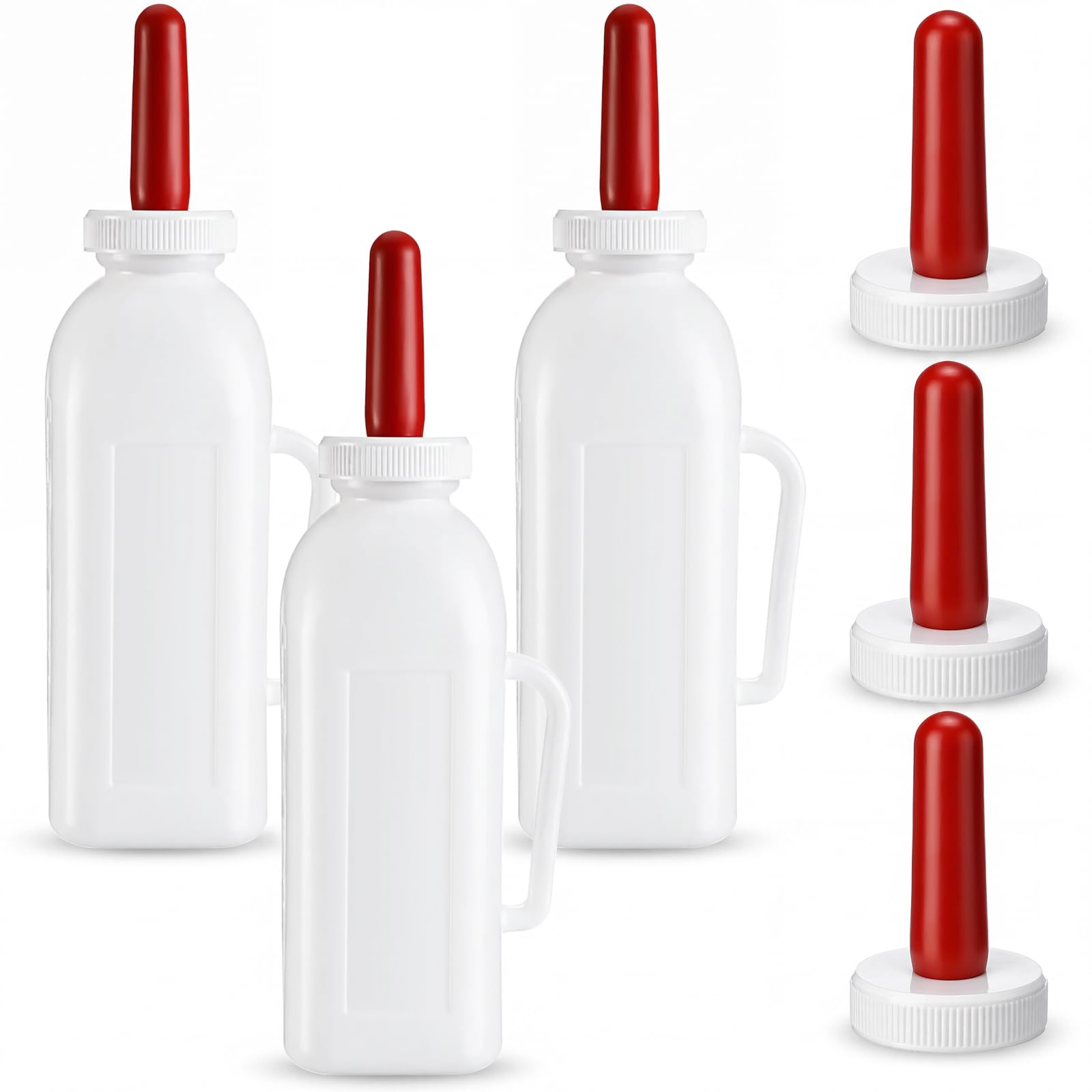 3 juegos de biberones para terneros con tetinas de silicona de repuesto, olla de alimentación de leche duradera con asa para pantorrillas, suministros de lactancia para ganado (2 L)