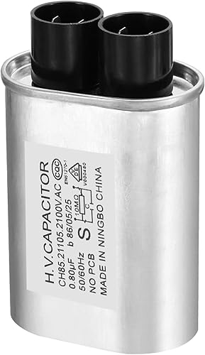 PATIKIL Condensador de microondas, 0.8uF AC 2100V Condensador de alto voltaje de 0.276 in de distancia para horno microondas universal, tono plateado