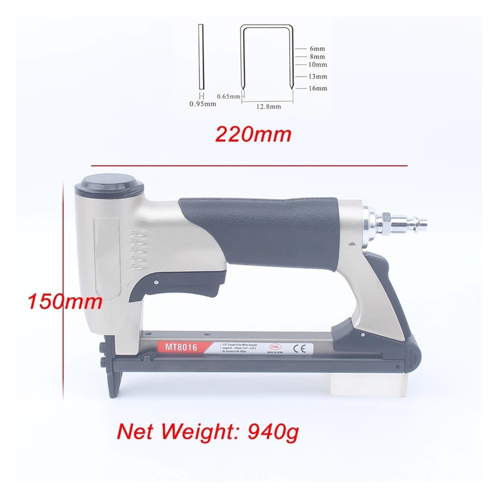 Pistola sparapunti pneumatica senza olio MT8016 21Ga Pneumatica 12,8 Mm Cucitrice Meccanica A Filo Sottile Pressione Aria Di Lavoro A Basso Rumore 5-6 Kgf/cm2