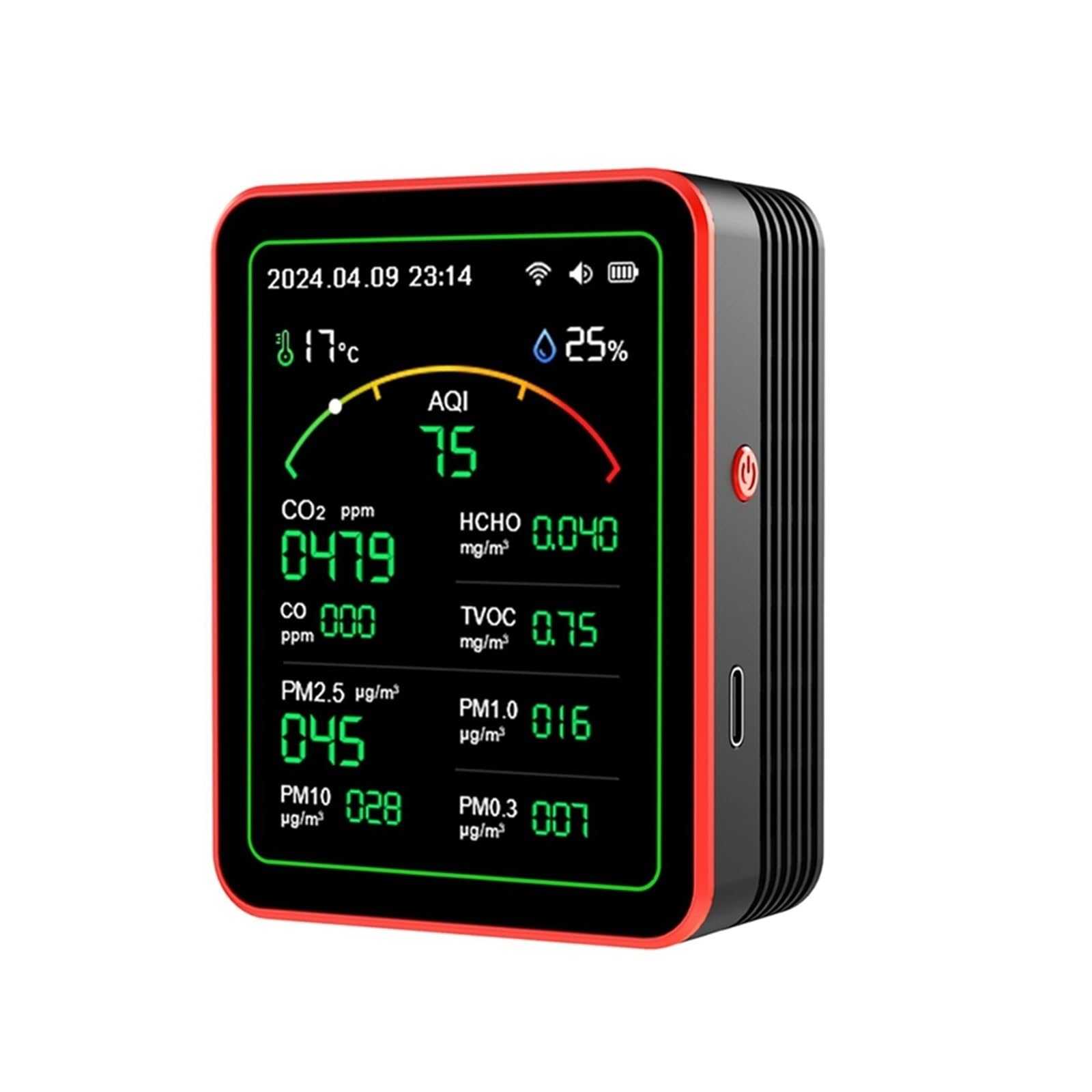 Rilevatore di gas, Rilevatore di qualità 'aria digitale domestico ricaricabile Tuya WIFI 15 in 1 CO2/CO/TVOC/HCHO/PM2.5/Temp/Umidità for la casa intelligente(Black White)