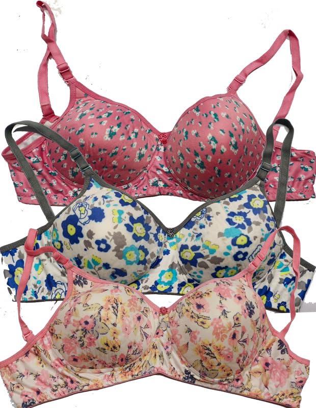 emavic Women's Cotton Blend Lightly Padded Floral Print Non-Wired T-Shirt Bra Combo Pack of 3-picture-34