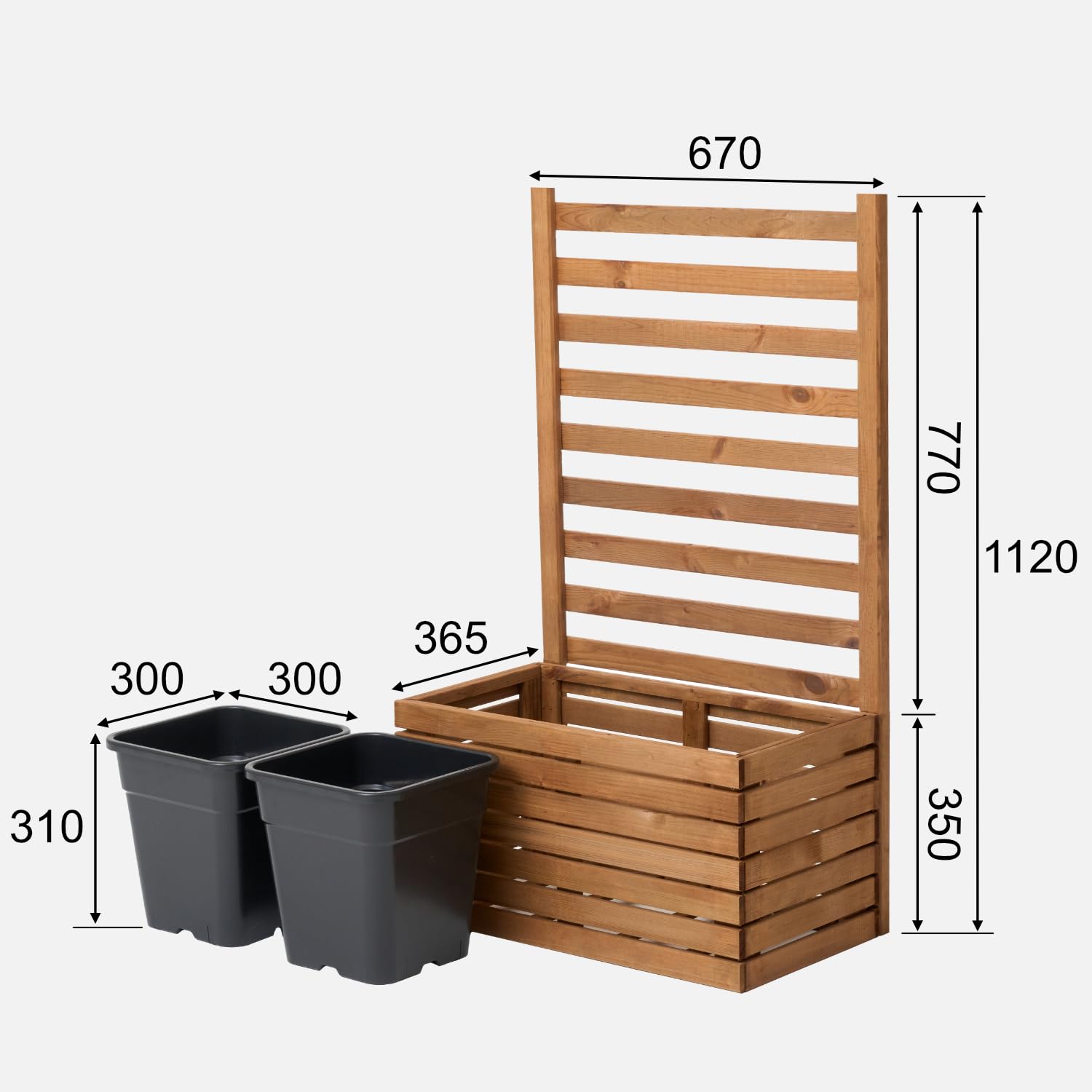 Jardiniera marrón de 18 l para jardín, balcón, terraza, banca elevada (67x36x35 cm, altura 115 cm)