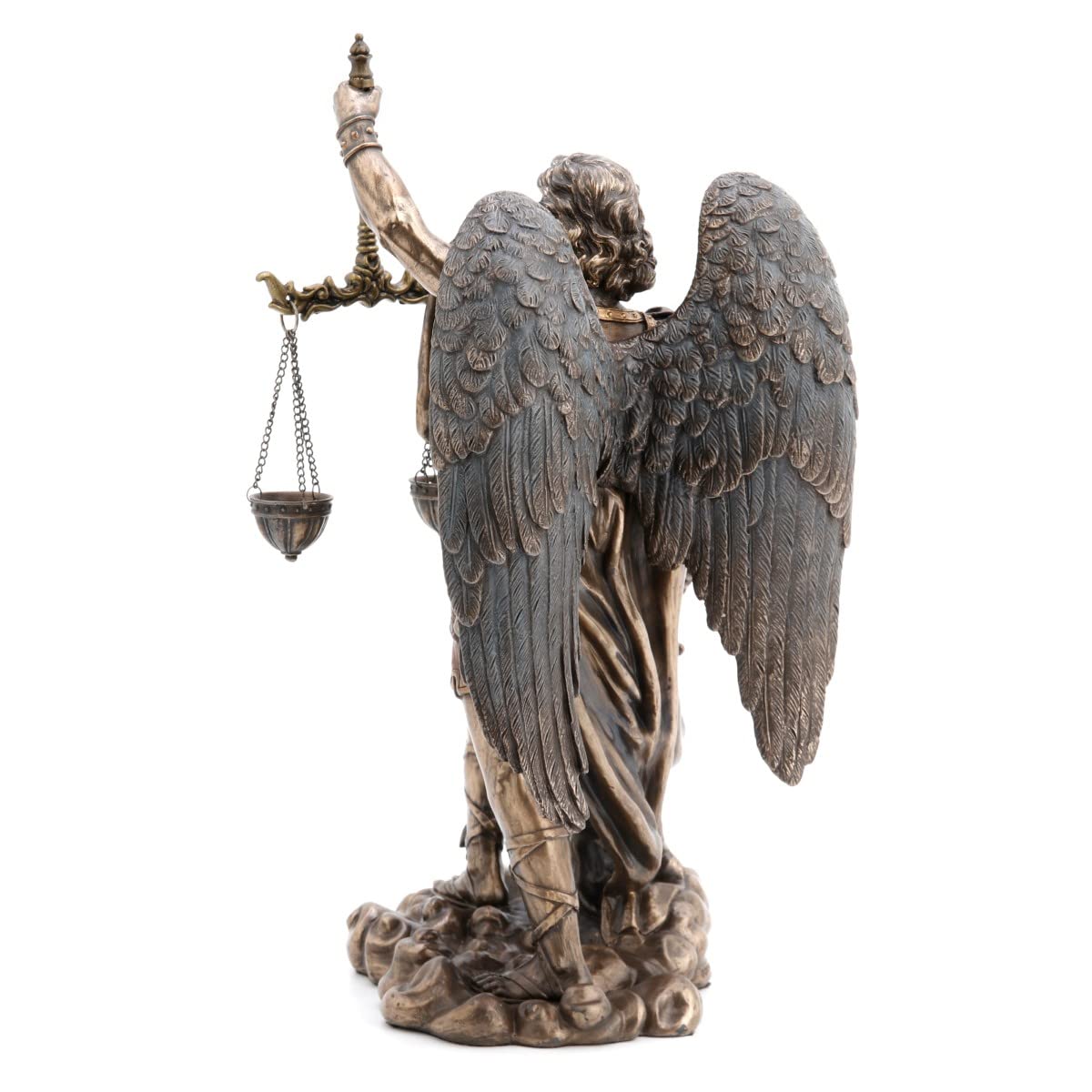 Figura Decorativa Religiosa, Arcangel San Miguel con Espada y Balanza, Resina Efecto Bronce Antiguo, Escultura Angeles Guardianes, 28 cm