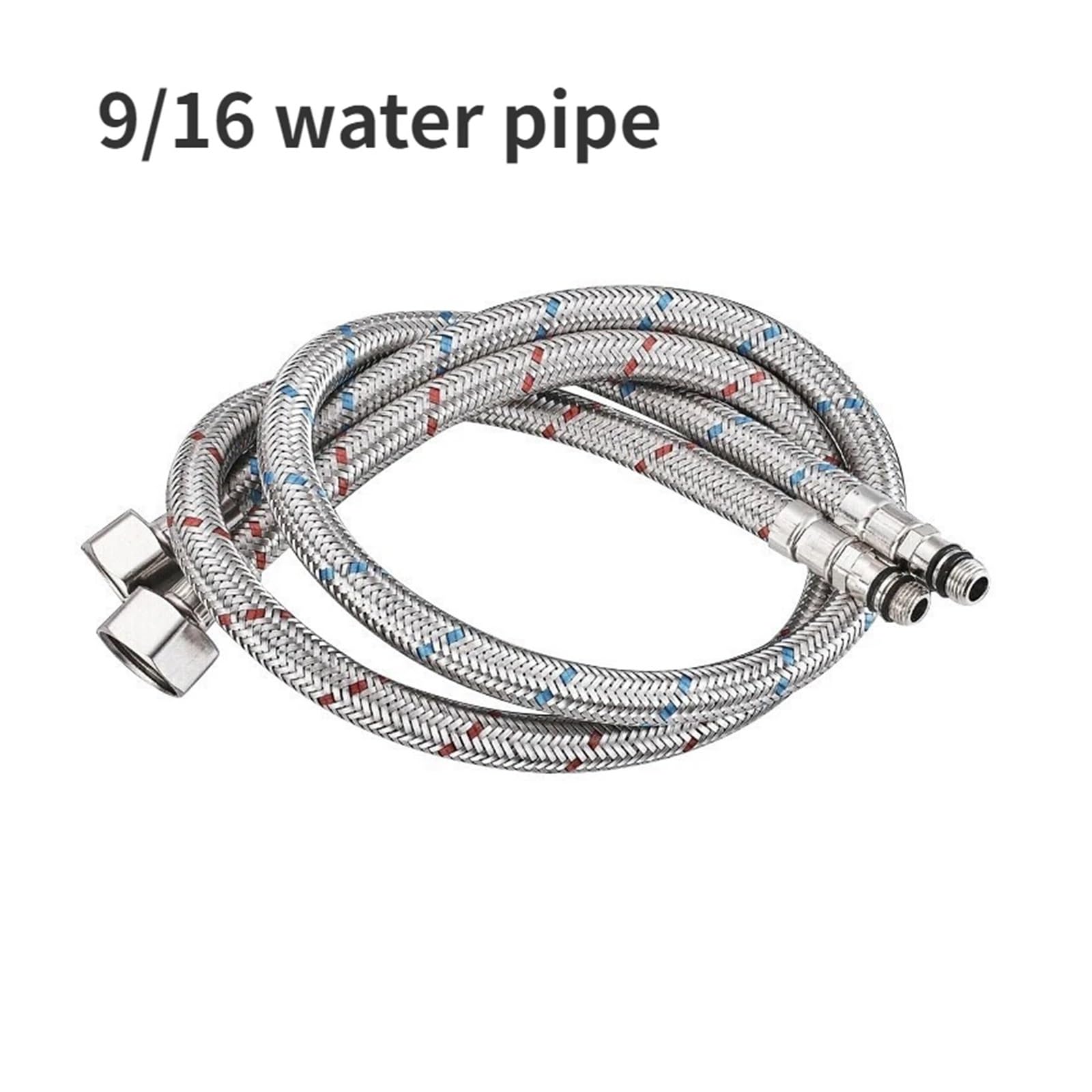 Tubo Flessibile Intrecciato in Acciaio Inox 304, Tubo di Ingresso per Rubinetto Acqua Calda e Fredda a Testa Singola 1/2 3/8 9/16 60 cm Confezione da 2 (C)