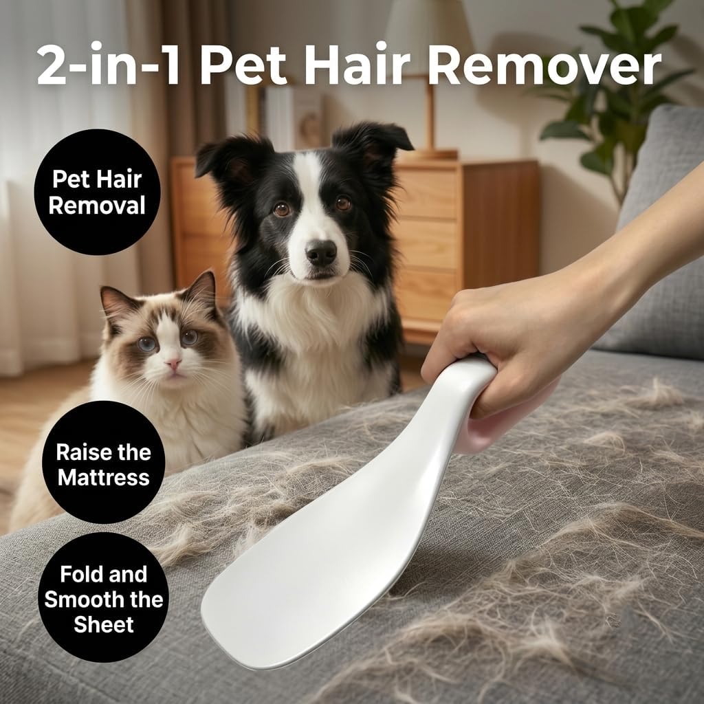 4Pcs Sheet Holder Set with 3-in-1 Bed Lifter & Pet Hair Remover Tool | 4Pcs Sheet Holders & 1Pc Bed Lifter Tool for Mattress Lifting, Sheet Tucking & Pet Hair Removal, Universal Fit, Easy Install.