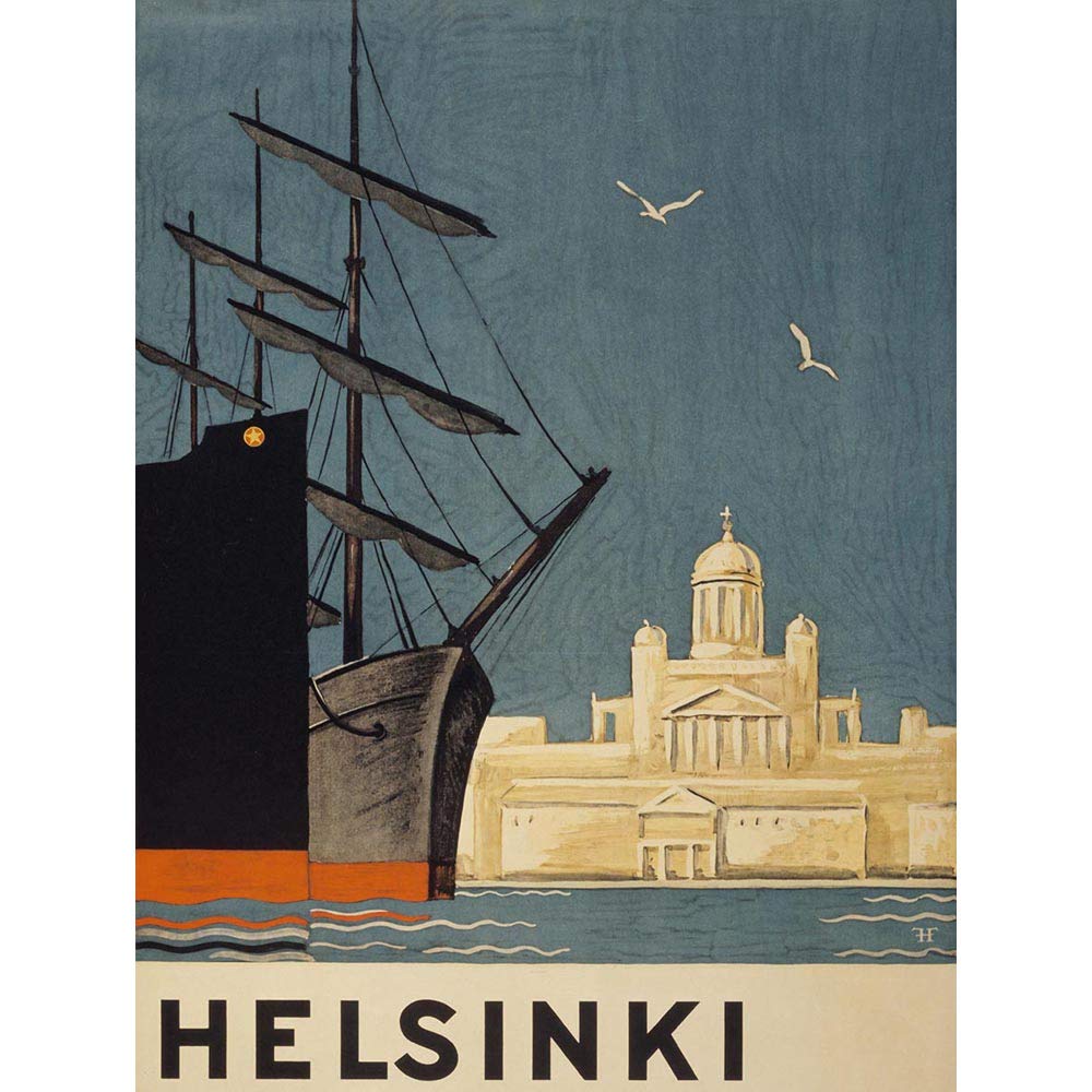Wee Blue Coo Travel Tourism Helsinki Finland Tuomiokirkko Cathedral Ship Art Print Poster Wall Decor 12X16 Inch