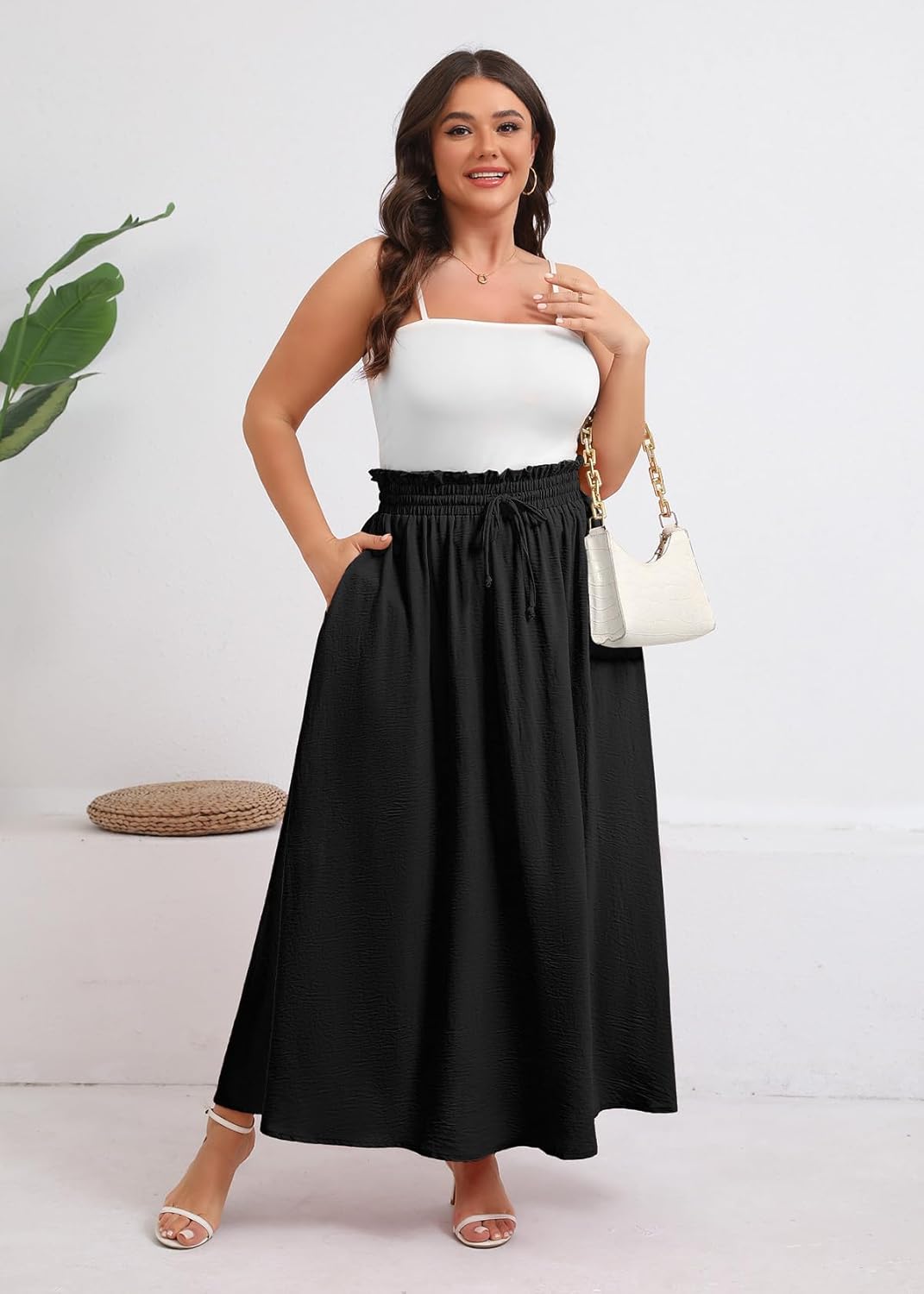 Xpenyo Womens Plus Size Maxi Skirts Summer Elastic High Waisted Boho Casual Beach Flowy Swing Long Skirts with Pockets - Image 3