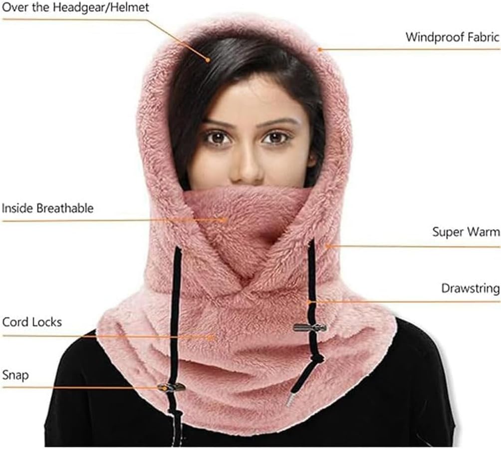 Hood Ski Mask, Breathable Thermal Neck Balaclava, Winter Wind-Resistant Face Mask, Warm Face Cover Cap Hat Scarf