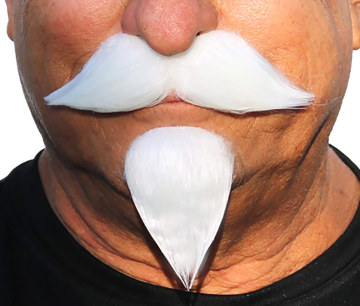 City Costume Wigs White Goatee and Mustache, Colonel Sanders, Realistic Napoleon III Imperial Fake Mustache and Goatee Beard, Handlebar Mustache with a Goatee, Self Adhesive Facial Hair (White)
