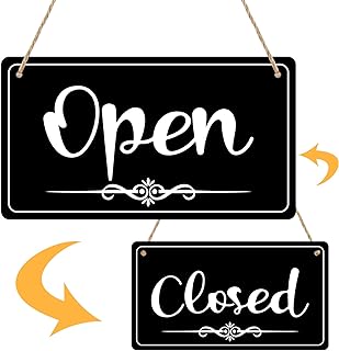 Open Signs Double Sided Open Closed Sign Business Hours Sign Hanging Business Open Sign with Rope Hours of Operation Sign for Business Walls Window Shop Bar Hotel (black)