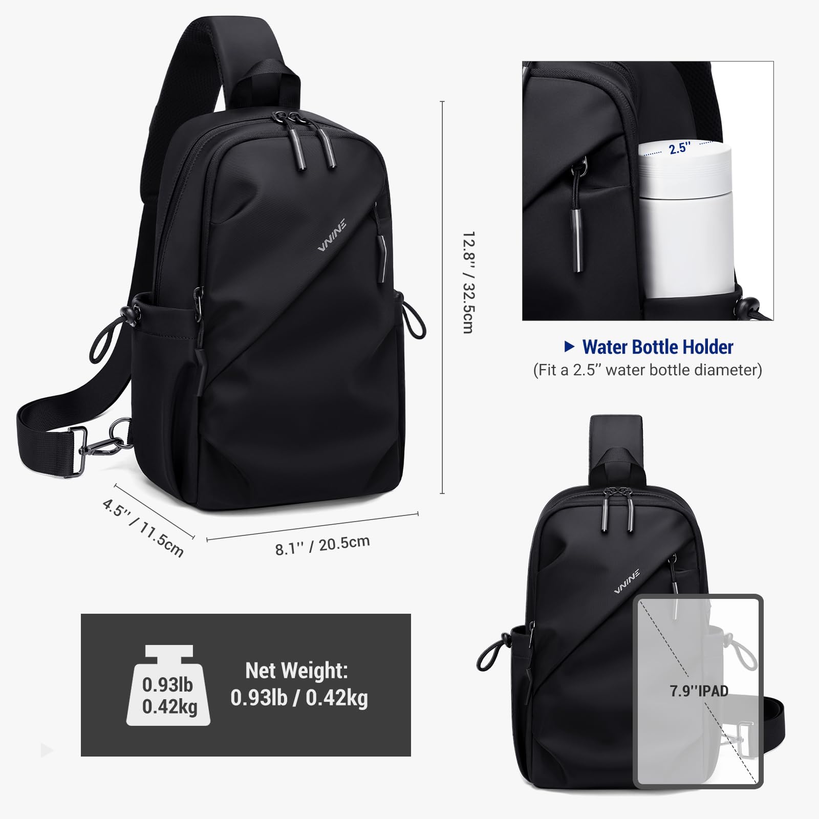 VNINE Sling Bag Umhängetasche Brusttasche Schultertasche Herren Damen