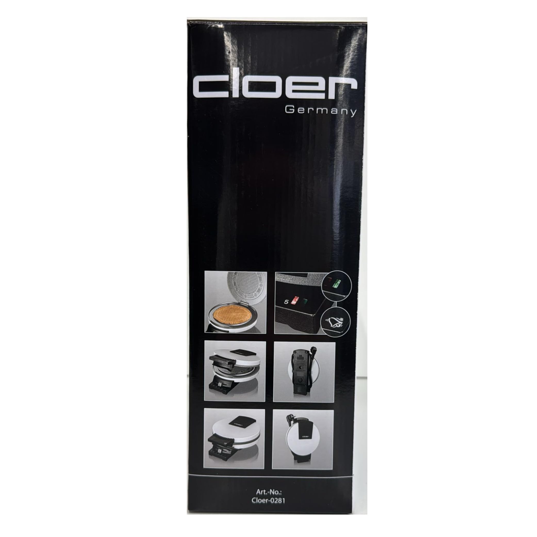 Cloer 281 Hörncheneisen für hauchdünne, knusprige Hörnchen, 15 cm Hörnchengröße, Hörnchenautomat mit Antihaftbeschichtung, stufenlosem Bräunungsgrad, Backampel & Signalton, weißes Metallgehäuse, 800 W