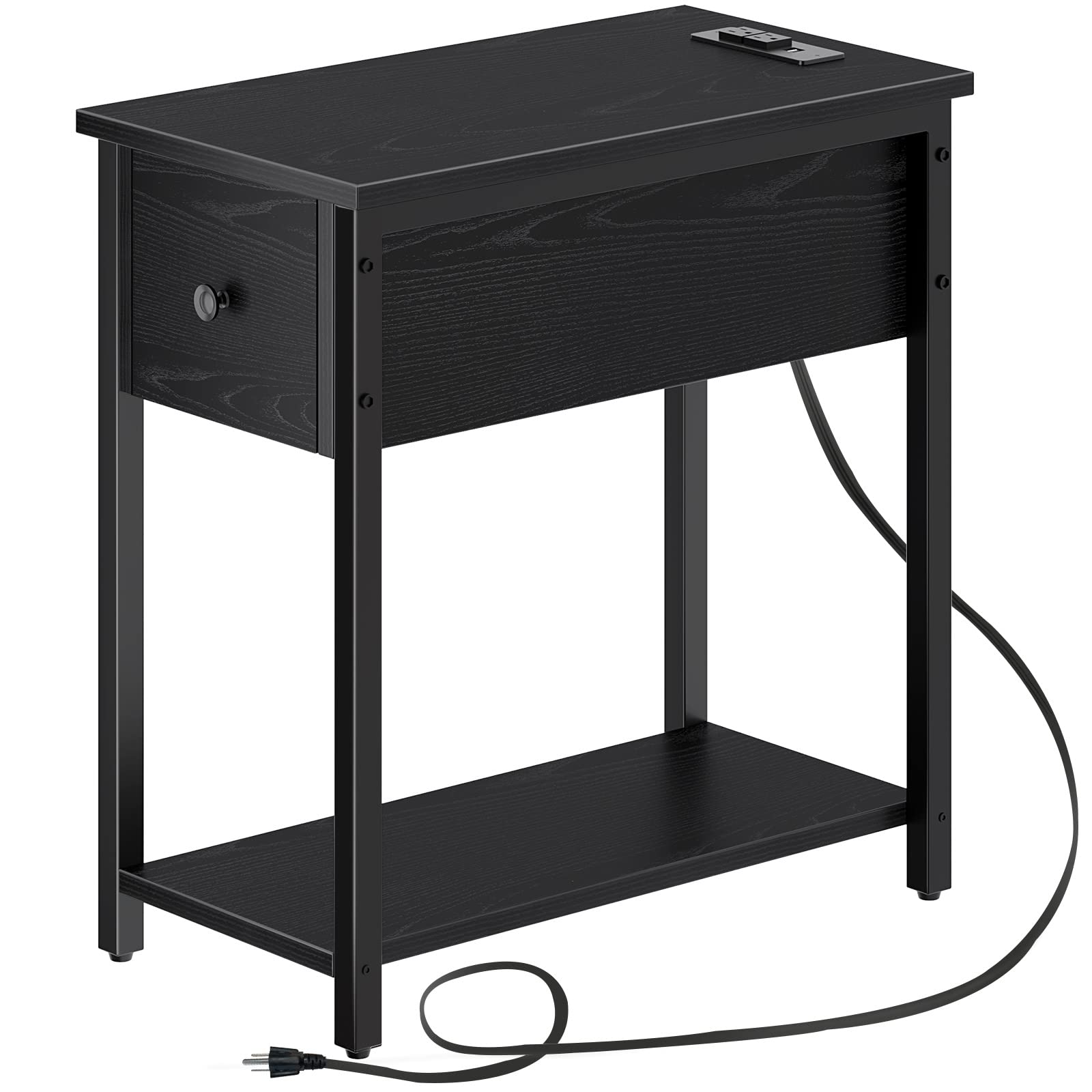 Rolanstar End Table with Charging Station & USB Ports, Narrow Side