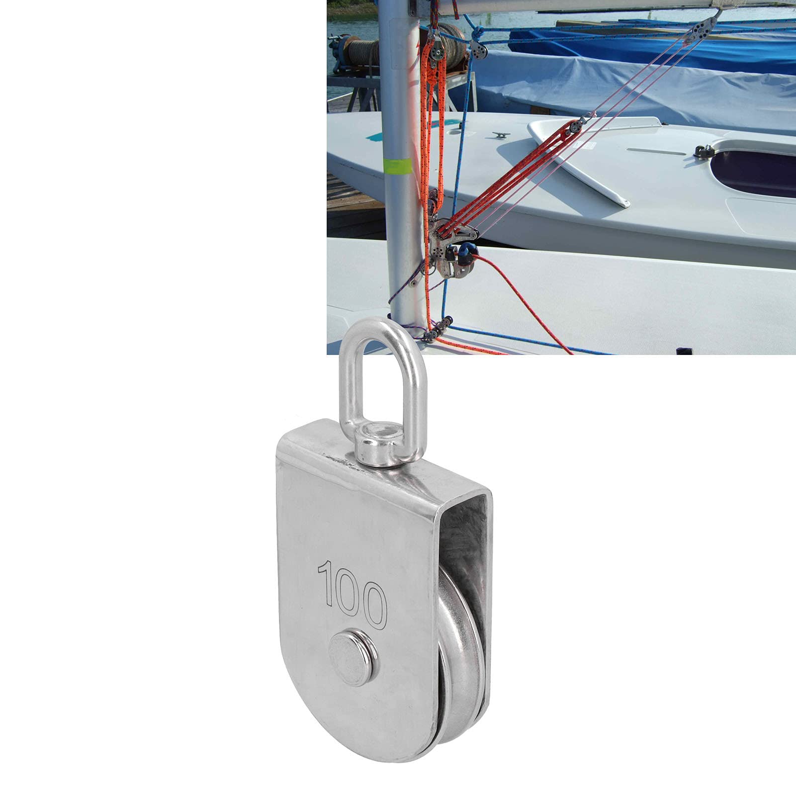 Puleggia singola da 9,9 cm M100 con rullo di sollevamento da 1000 kg, in acciaio inox 316, singola ruota girevole, per corda di sollevamento barche