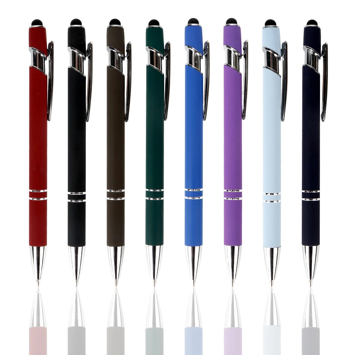 MOTIBACK 8 Pack Metal Ballpoint Pens, 1.0mm Black Ink Retractable Pens with Stylus Tip for Touch Screens, Smooth Writing Fancy Pens for Office School Gift