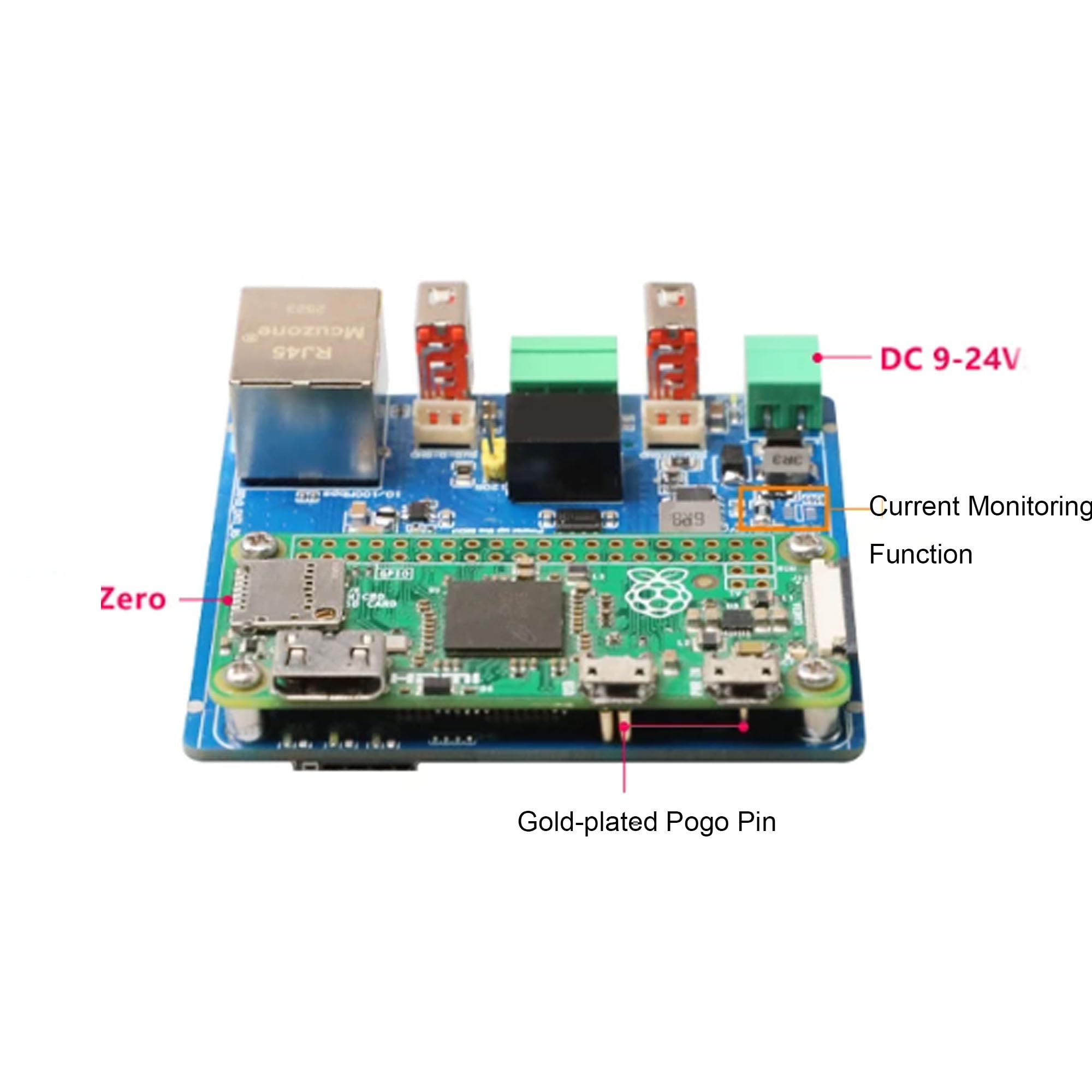 Scheda di espansione per Raspberry Pi Zero 2 W, scheda madre con RS485 e CAT.1 4G LTE, ingresso 9-24 V, con RTC
