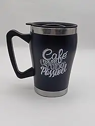 Caneca Térmica com Tampa, 300 ml, Aço Inox, Preta com Estampa Café (Café Torna Tudo Possível)