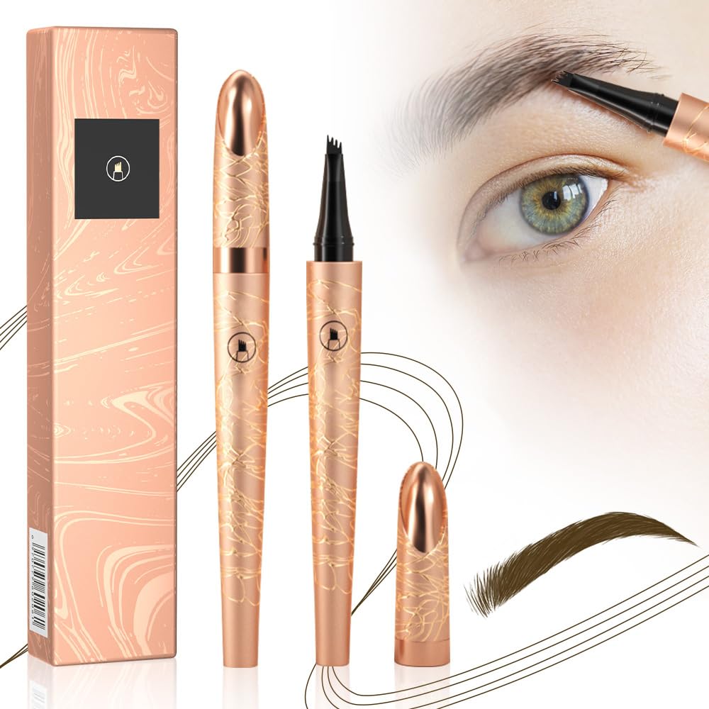 2024 Upgrade Magic Eyebrow Pencil, 3D Microblading Eyebrow Tattoo Pencil 4 Fork Tip, Contouring Pen Fine Stroke Microblading Eyebrow Pencil Creates Natural Makeup Effect (C-Dark Brown)