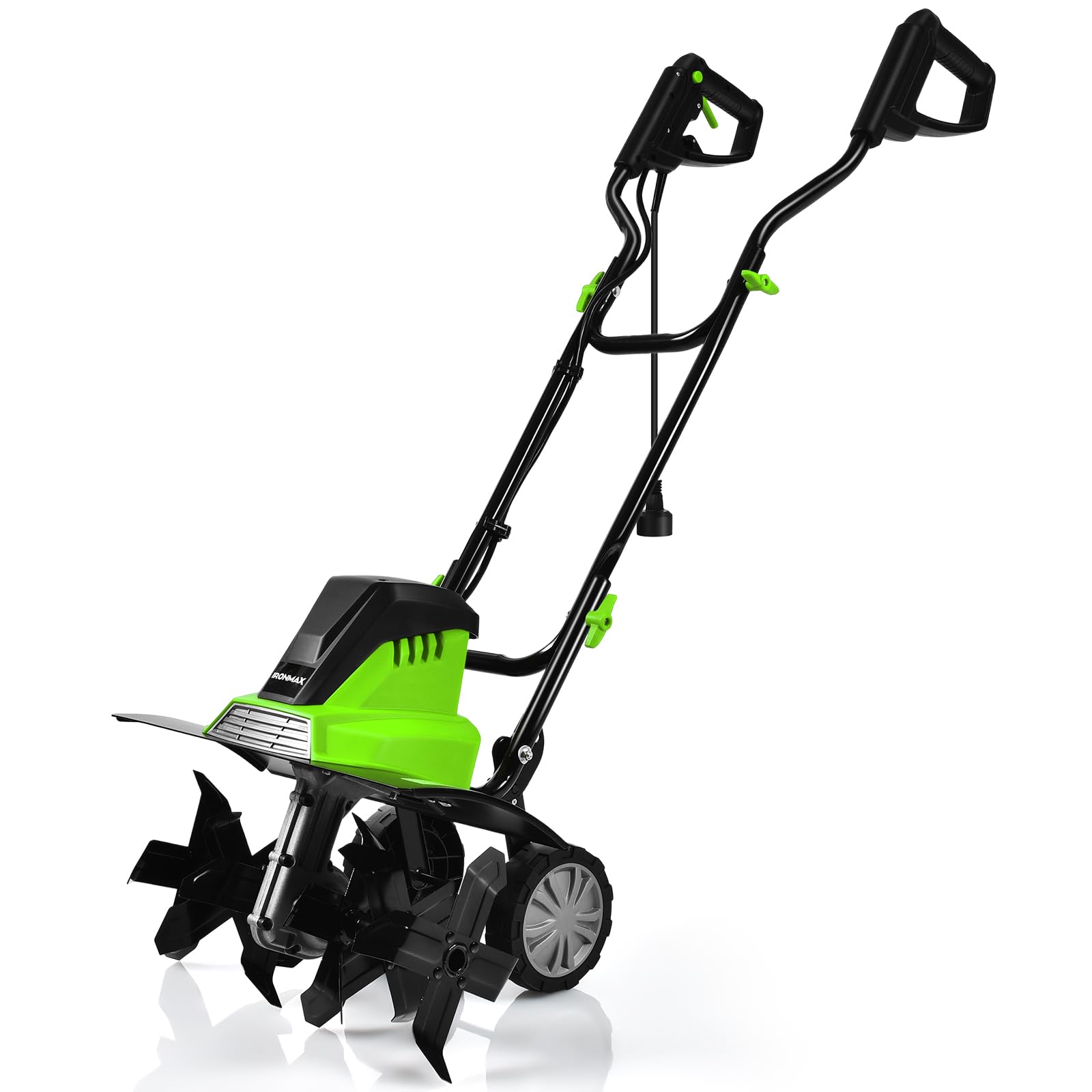 TANGZON Electric Tiller, 1200W/1500W Lawn Scarifier with 4/6 Tiller Blades, Adjustable Wheels and Foldable Handle, Mini Cultivator for Soil Loosening (43cm, Green)