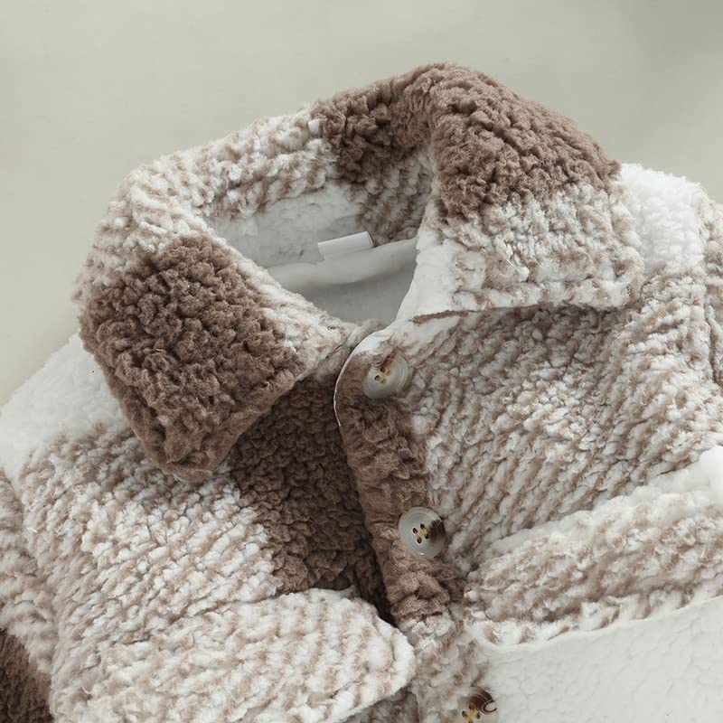 Pudcoco Toddler Baby Boys Girls Plaid Fleece Outwear Lapel Collar Button Down Jacket Coat Winter Clothes3