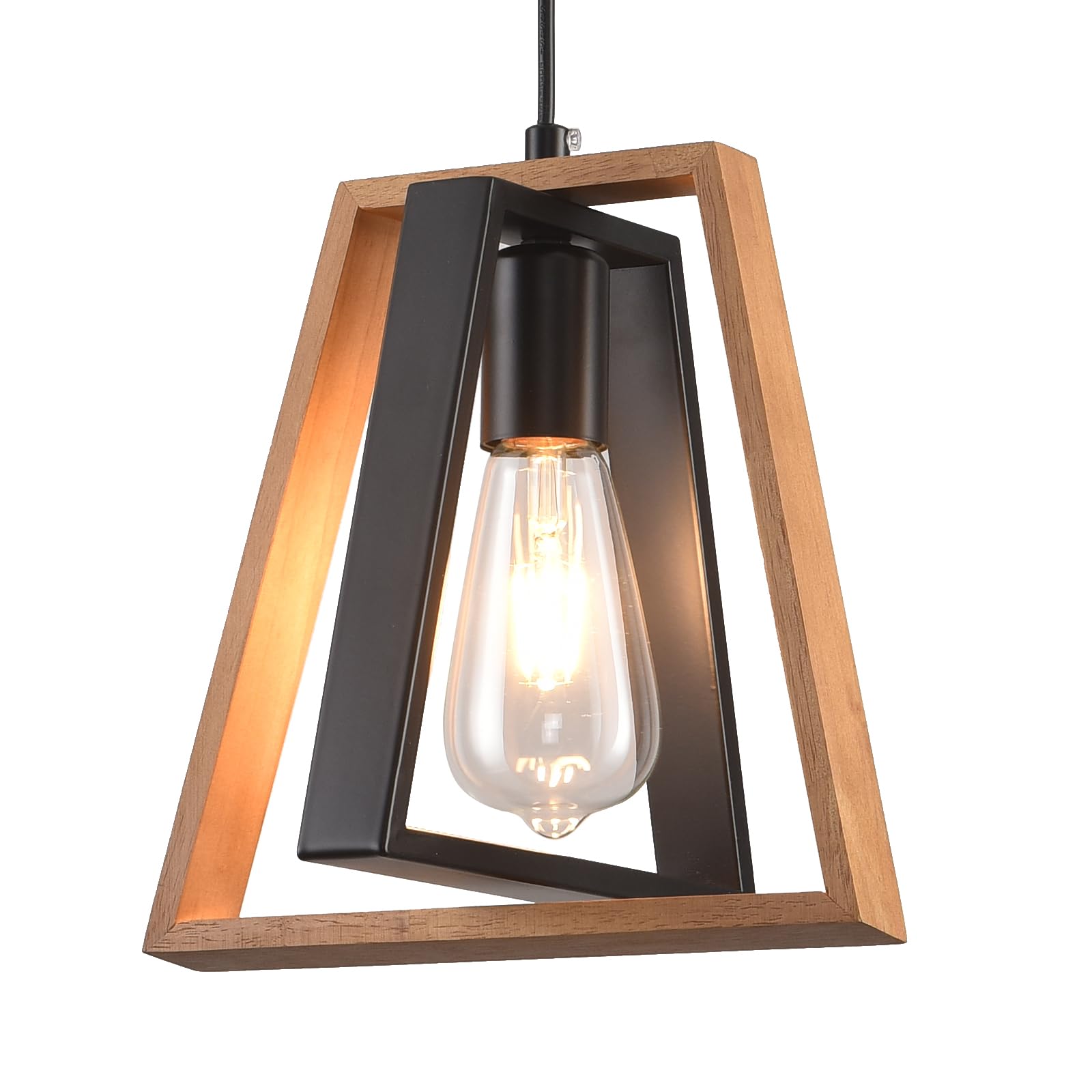 Mikeru Industrial Pendant Light, 24cm Kitchen Island Wooden Pendant Light, Vintage Farmhouse Chandelier