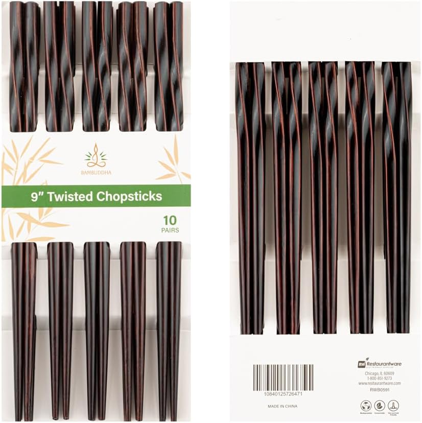 Bambuddha 9 Inch To Go Chopsticks - 100 Durable Bamboo Chopsticks with Twisted Design - Dark Brown - Ideal for Cafes and Restaurants