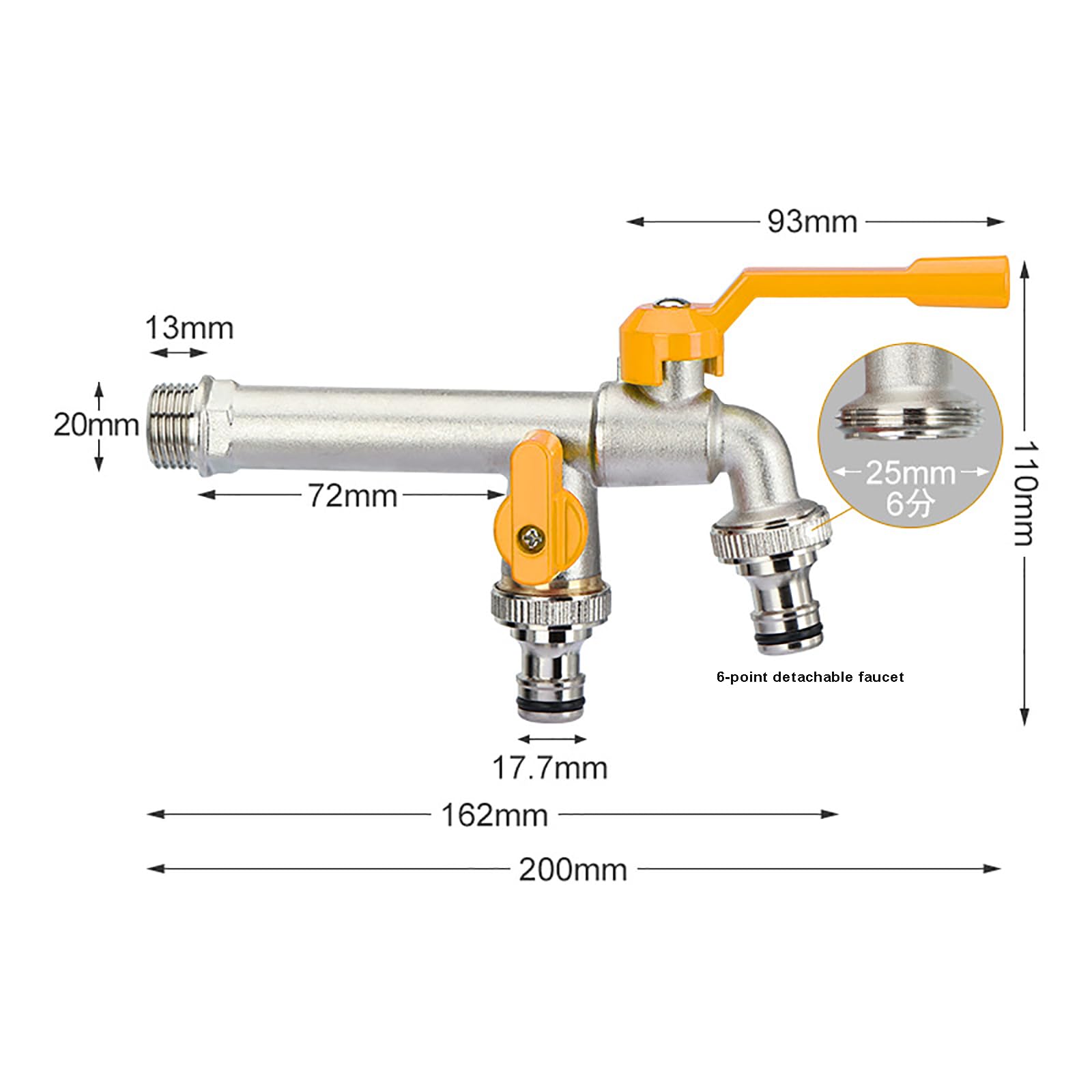 Divisor universal de acero inoxidable para grifo de jardín de 3/4 pulgadas, conector de manguera duradero para exteriores, grifo de doble salida para lavadoras y riego de jardín, fácil instalación