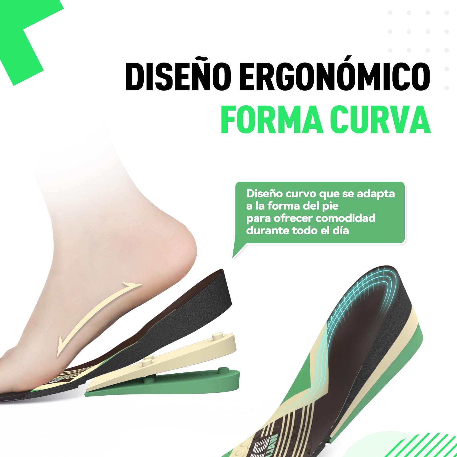 DynWalker Plantillas Elevadoras 3 Capas 3-7,5 cm Amortiguadoras Transpirables Tamaño Ajustable Multicolor
