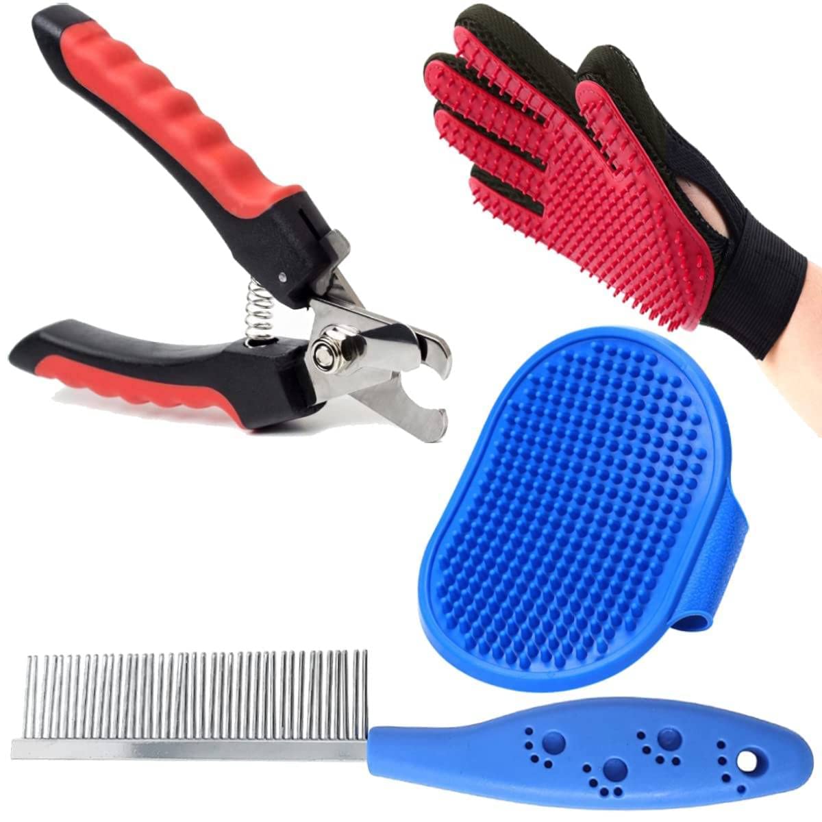 Sage Square Dog Grooming Kit - Dog Nail Cutter + Pet Bath Brush Grooming Comb with Adjustable Ring + Pet Single Steel Comb + Pet Grooming Glove for Dog, Puppy, Cat and Kitten - 4 in 1 Dog Combo (B0BGB88T41) Amazon Price History, Amazon Price Tracker