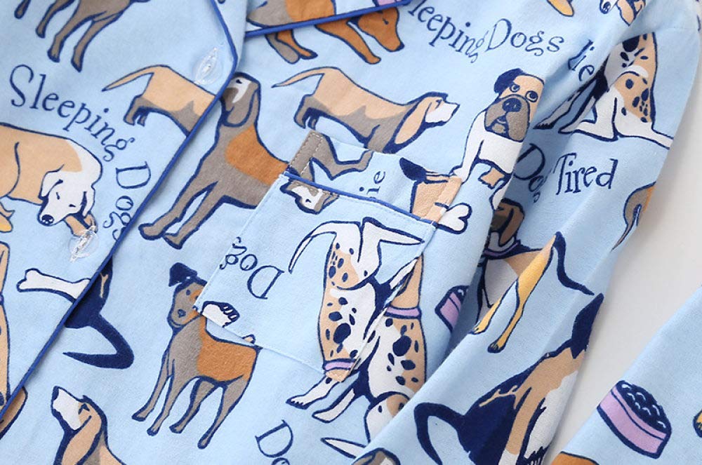 Conjunto De Pijamas De Mujer,Conjunto De Pijamas Suaves Conjuntos De Salón Con Estampado De Perro Lindo De Algodón Tejido Top & Pantalones Con Botones Pjs Set Ropa De Dormir De Manga Larga Ropa De