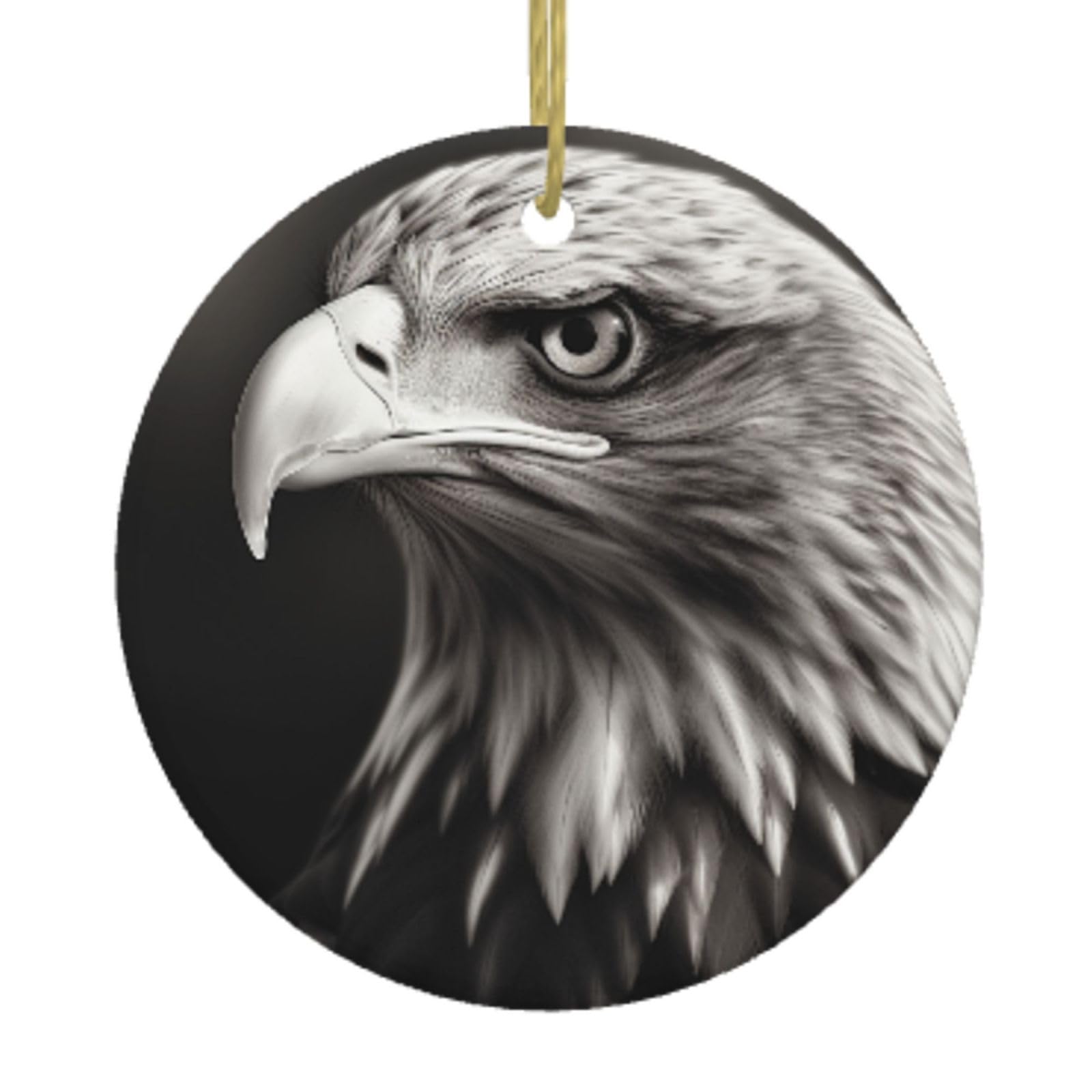 Ceramic Christmas Tree Hanging Ornaments with Gold Ropes Christmas Tree Decorations Round Ceramic Eagle Black and White Pendant Keepsake Decorations for Holiday Xmas Gift Ideas