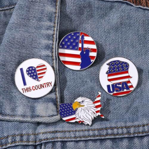 Image of American Flag Brooch Pins USA 4th of July Brooches for Women Men Red White Blue Flag Lapel Pins Independence Memorial Day Brooches Patriotic Clothing Dress Suit Emblem Medal Accessories 4 Pcs /set（Style01）
