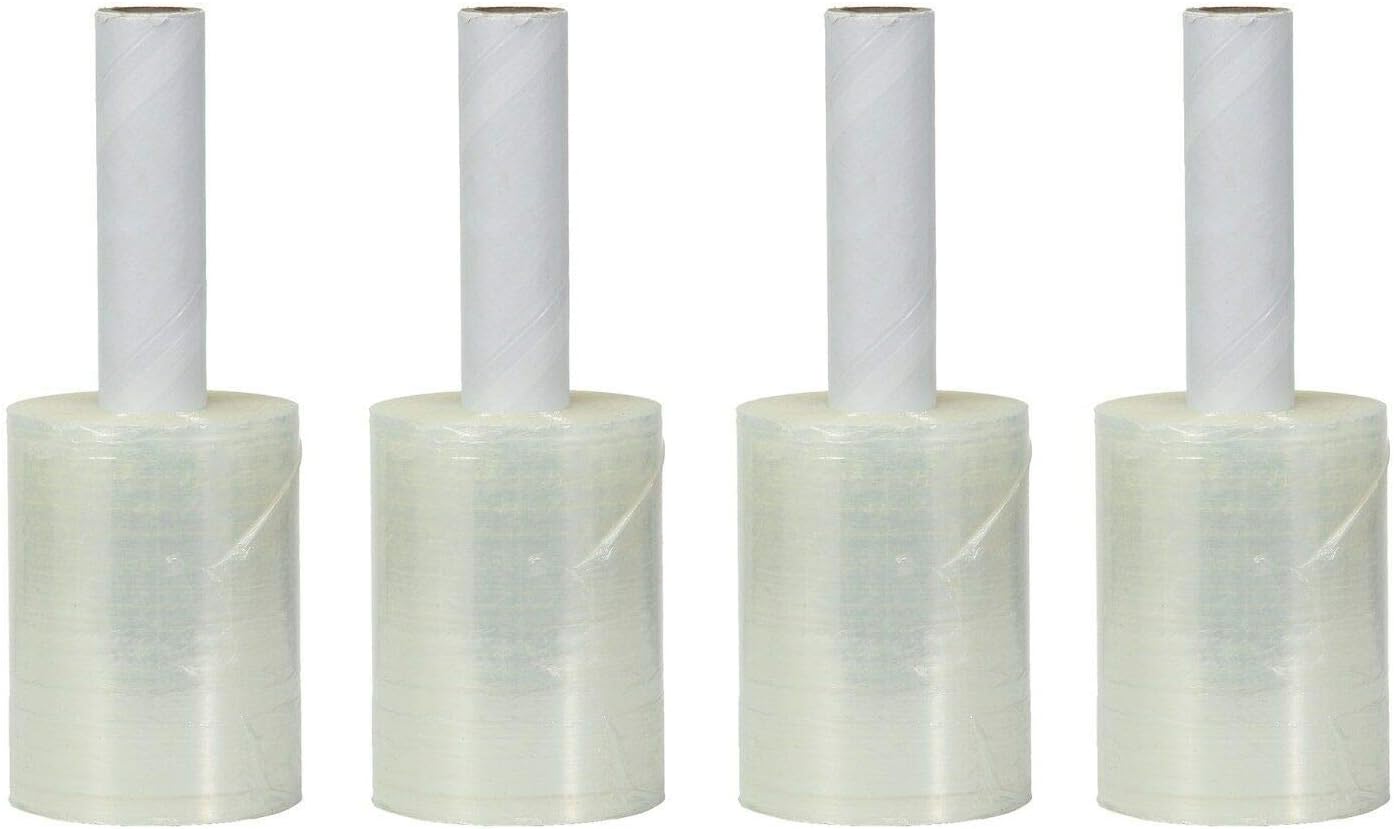 Clear Pallet Wrap with Handle Film Core - 80 Gauge Durable Self-Adhering & Large Shrink Hand Stretch Wrap Roll -Furniture,Industrial,Store Strength- 5"x 1000ft (4-Pack)
