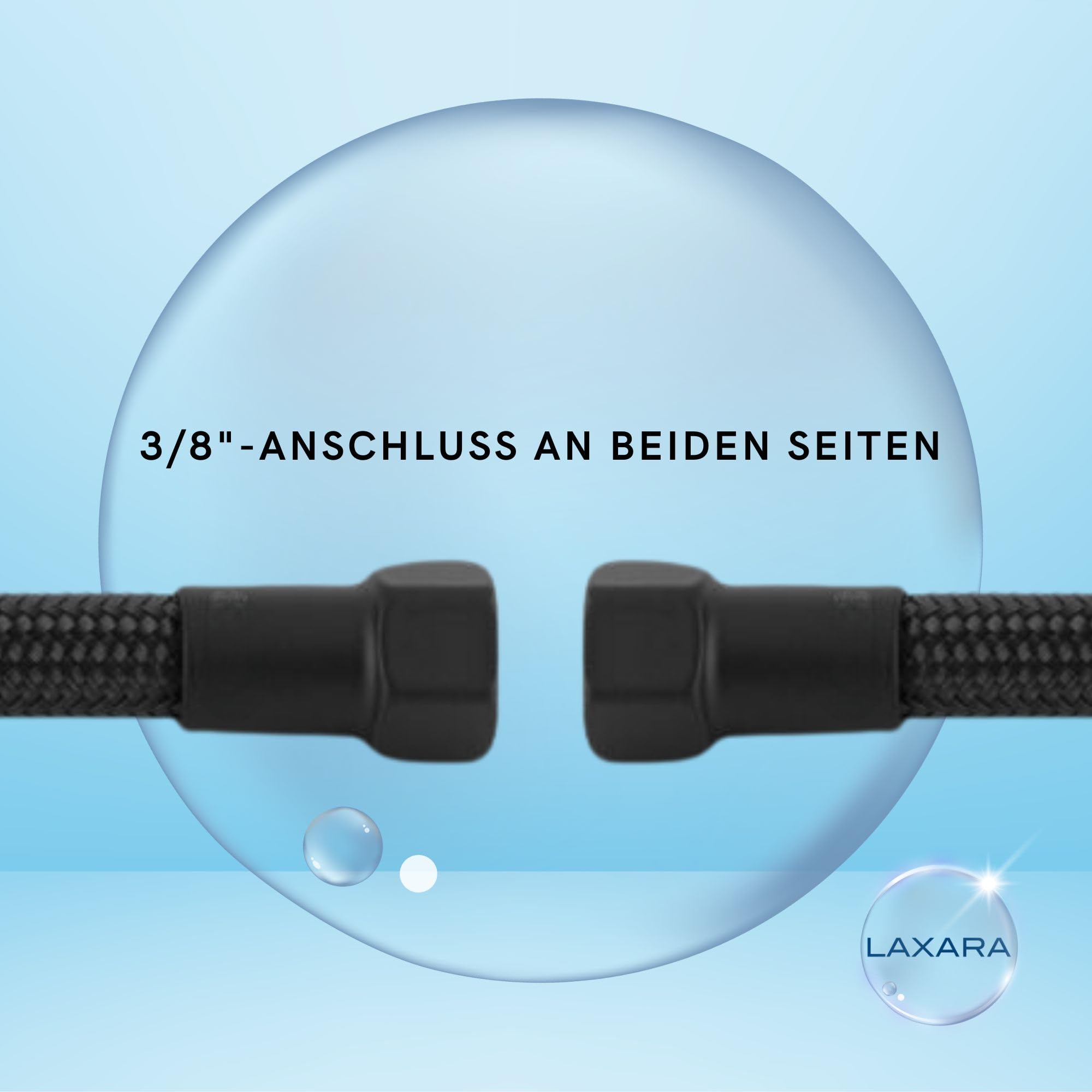 Premium Anschluss-Set – Eckventil + Flexschlauch – Schwarz oder Weiß - trinkwassergeeignet - Anschlussgrößen 3/8 Zoll bis 1/2 Zoll | (Eckventil + Flexschlauch Schwarz, 50 cm - 3/8 Zoll)