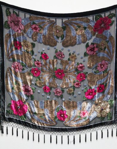 Aris A. 100% Velvet burnout Tropical Floral Square Scarf2