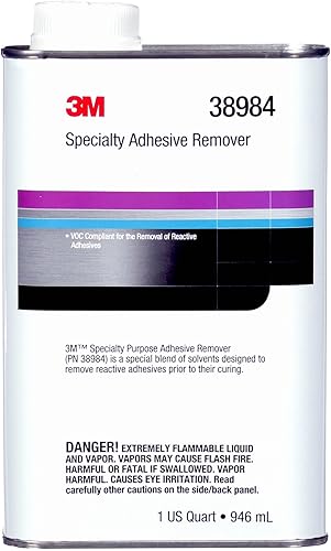 3M Specialty Removedor de adhesivo 38984, transparente, a base de disolvente, fácil eliminación de residuos, 1 cuarto de galón