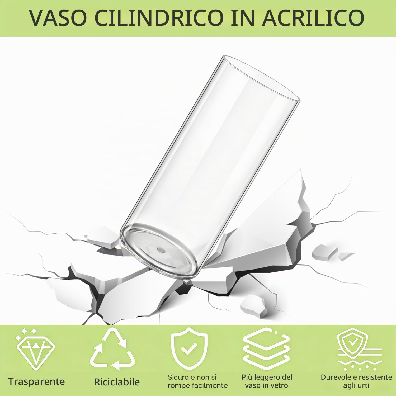 Set di 2 Vasi in Acrilico, Rotondo Vaso Trasparente, Vaso Indistruttibile Leggero, Vasi Trasparente Resistente per Fiori Freschi/Finti, Decorazione Interna/Esternea (10 x 20cm e 15 x 40cm)