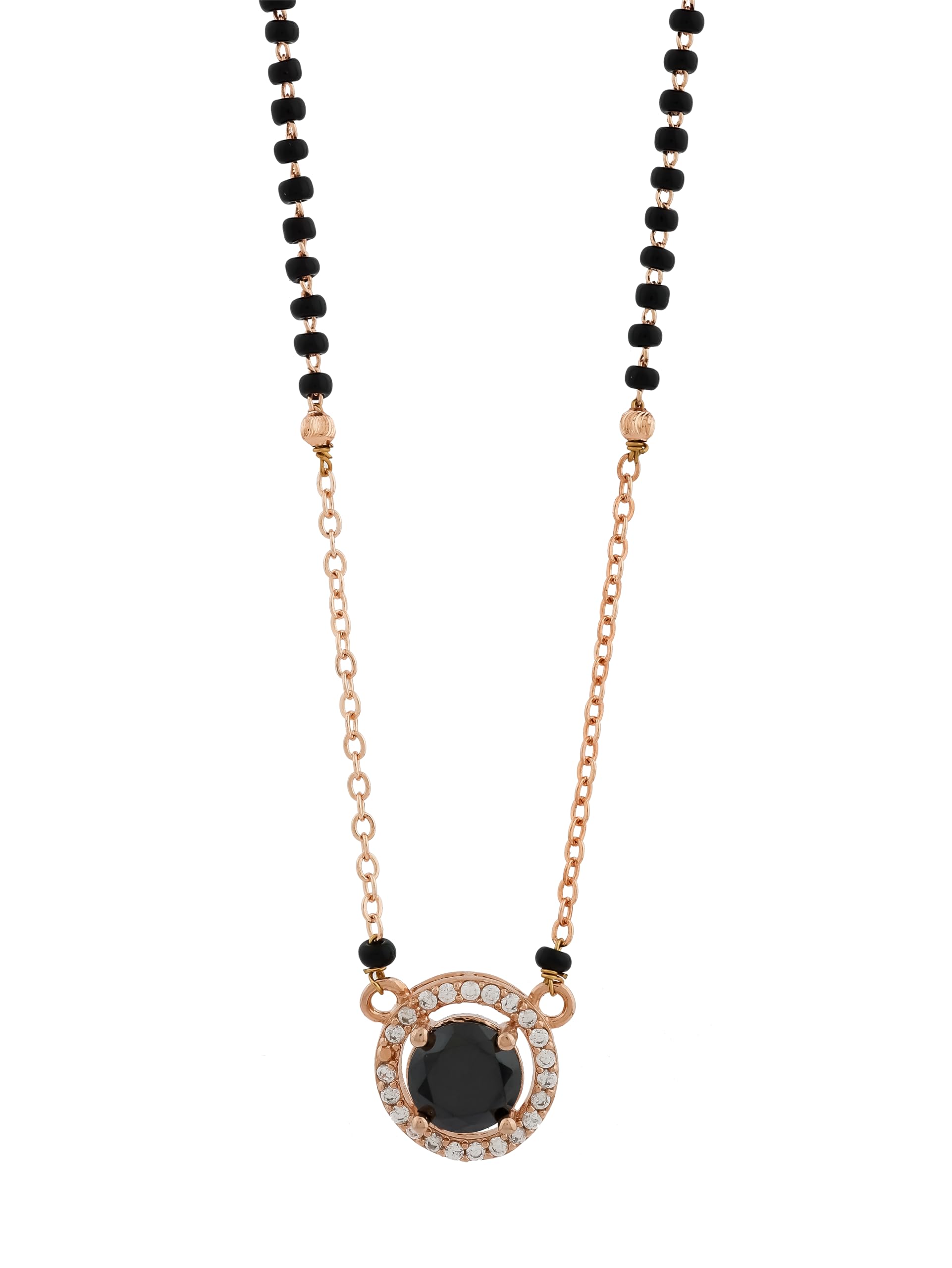 meskify Round Pendant Short Mangalsutra with American Diamonds and Black Onyx Stone-picture-28