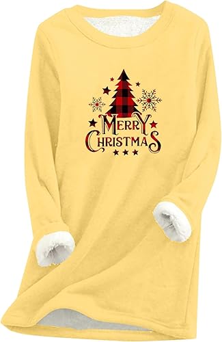 Sudadera de árbol de Navidad para mujer, con forro polar, cálida, acogedora, mullida, suéter grueso de Navidad, ropa de descanso