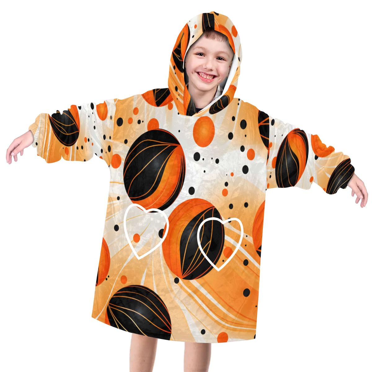 Pardick Wearable Blanket Hoodie for Kids, Orange Baseball Fleece Sweatshirt Blanket Oversized Blanket Sweatshirt with Pocket Flannel Warm Hooded Blanket 6-10 Year Old Girl Boy Gift, One Size